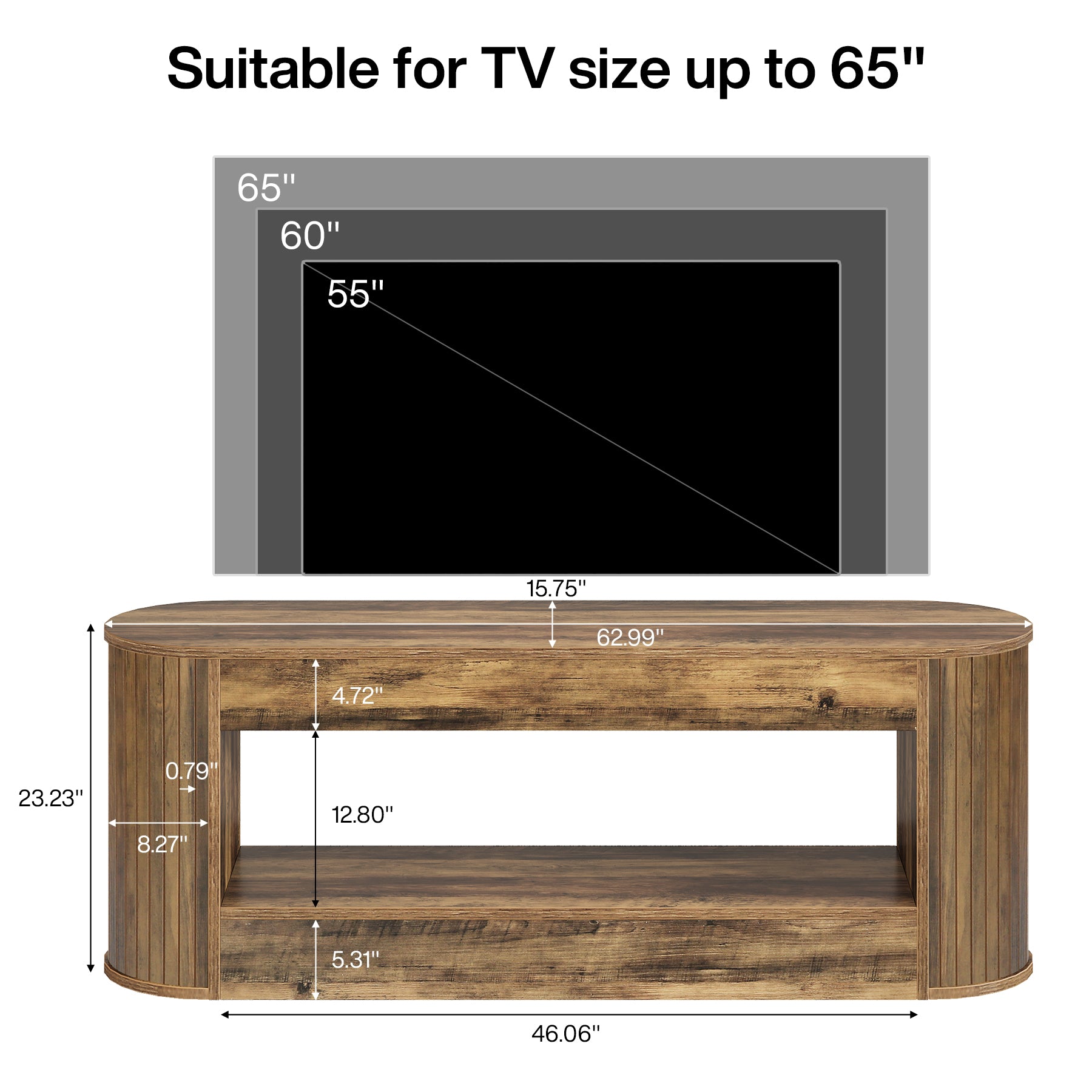 63" TV Stand with Storage, Entertainment Center Media for 55/60/65" TV