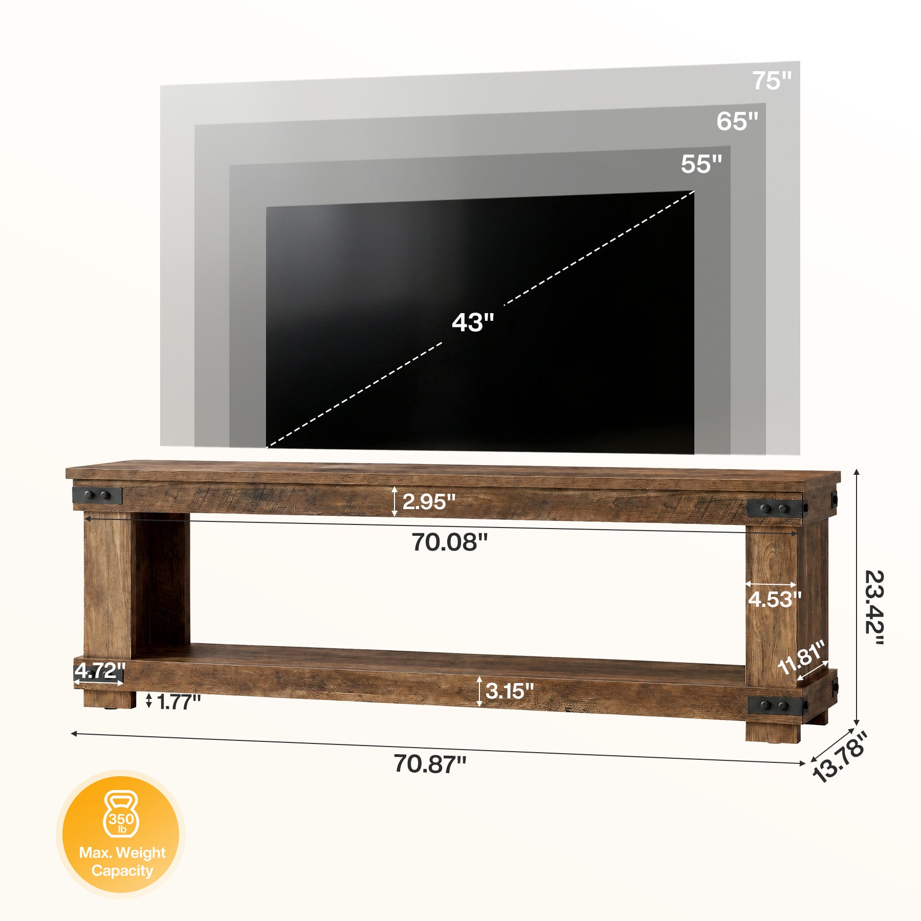 71" TV Stand for 55/65/75" TV, Entertainment Center TV Console with Storage Shelf