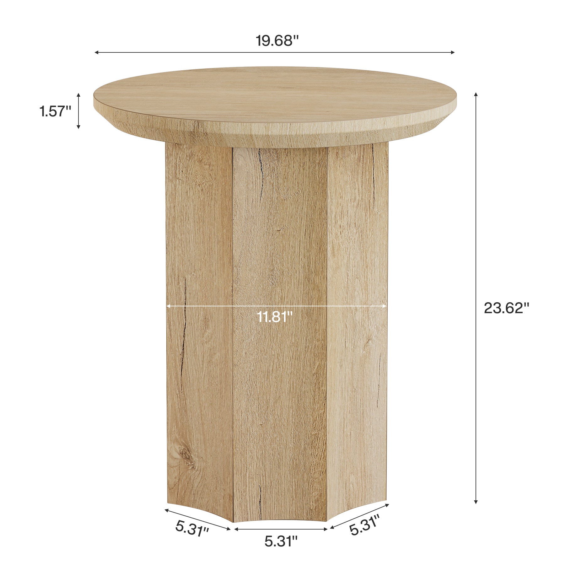 Round End Table, Wooden Pedestal Side Table with Octagonal Base