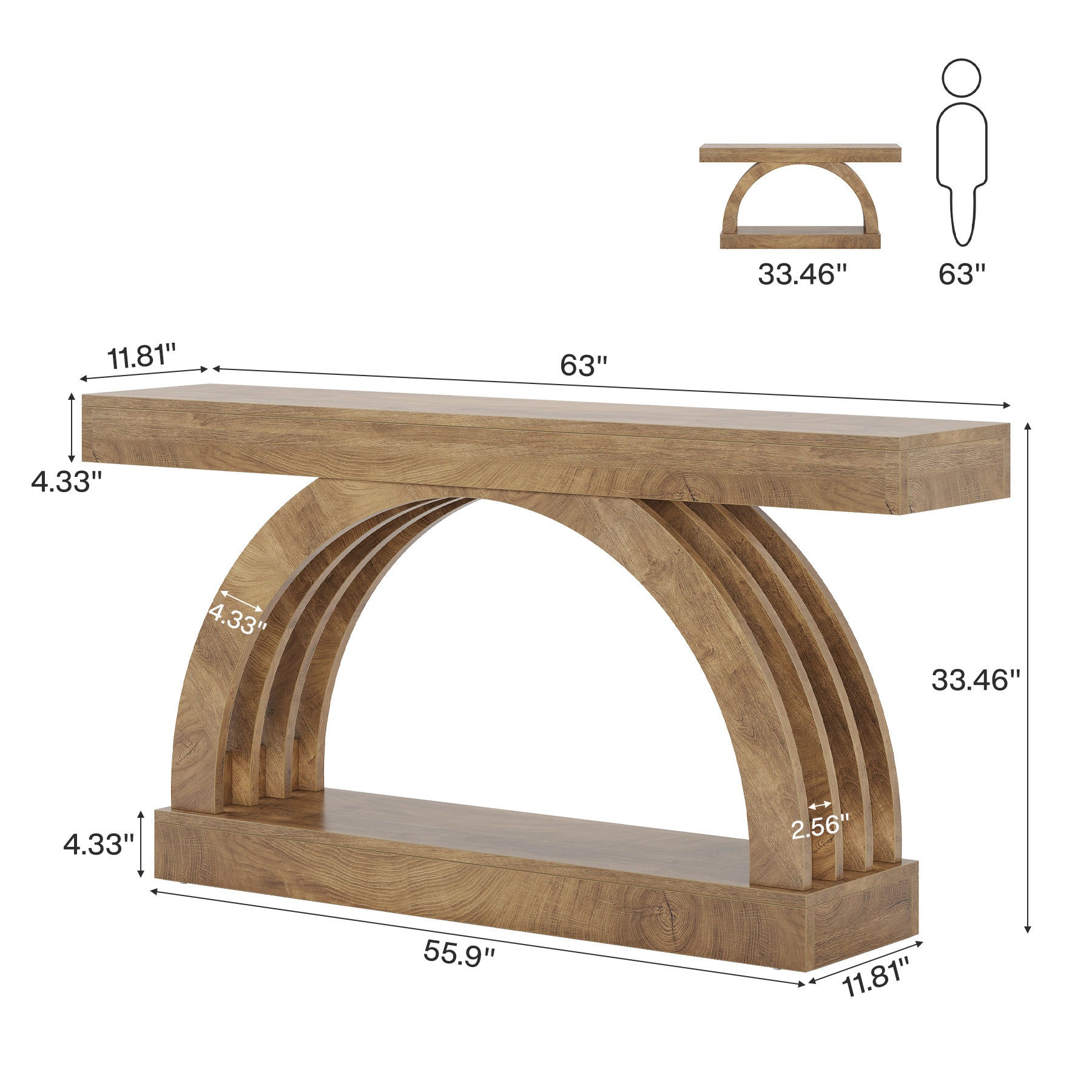 2-Tier Console Table, 63" Unique Arched Sofa Table Behind The Couch
