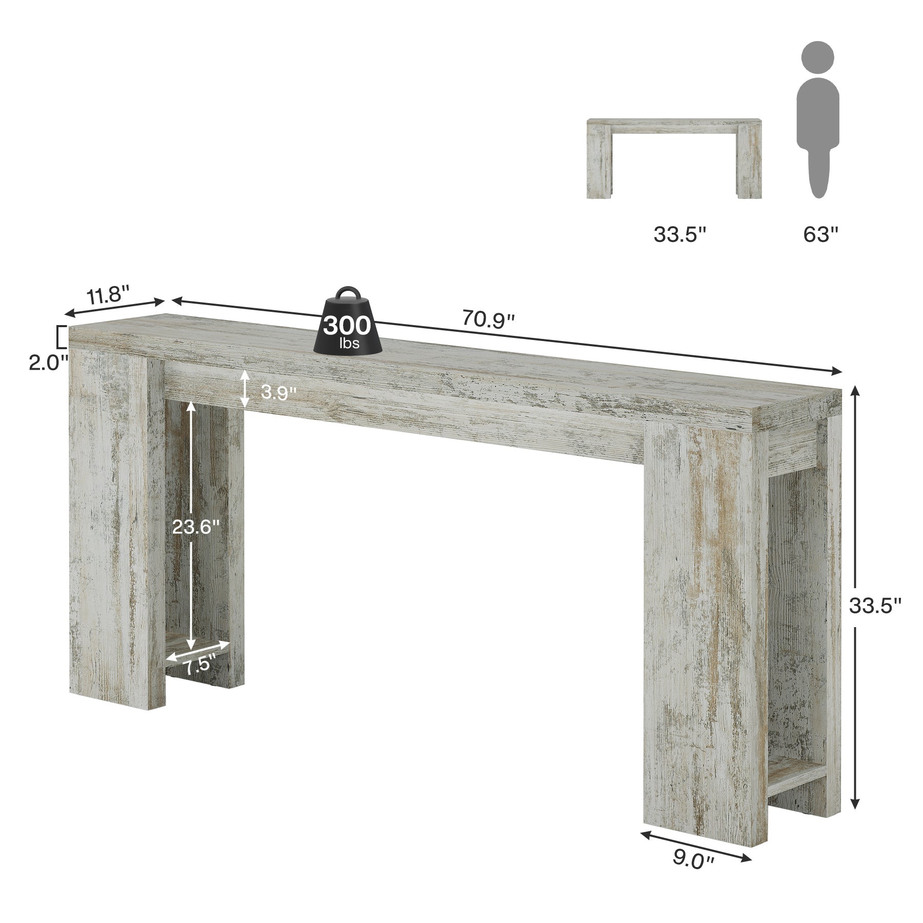 70.9" Extra Long Farmhouse Console Table, Narrow Sofa Table for Entryway