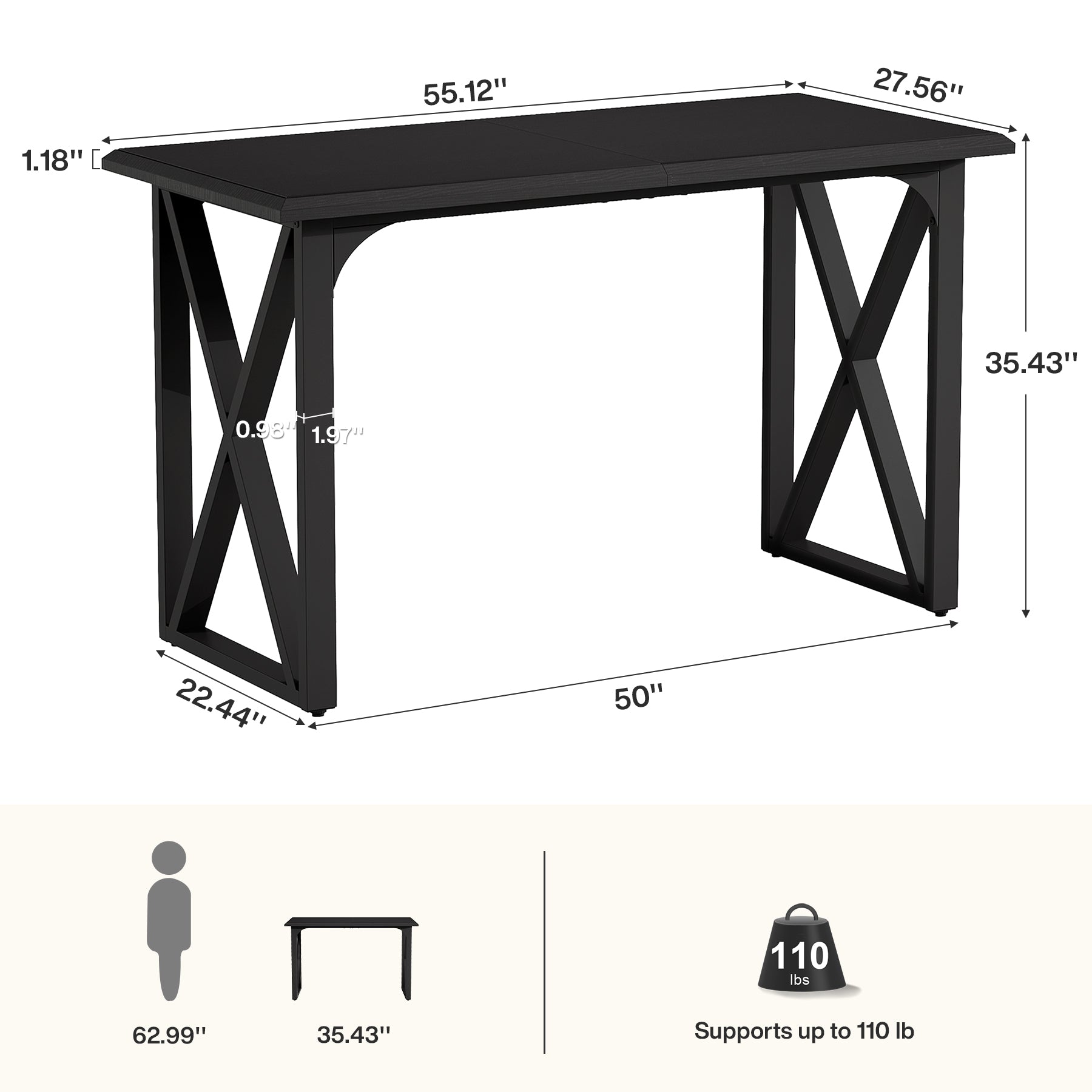 55" Rectangle Bar Table, Counter Height Pub Table for Dining Room, Kitchen
