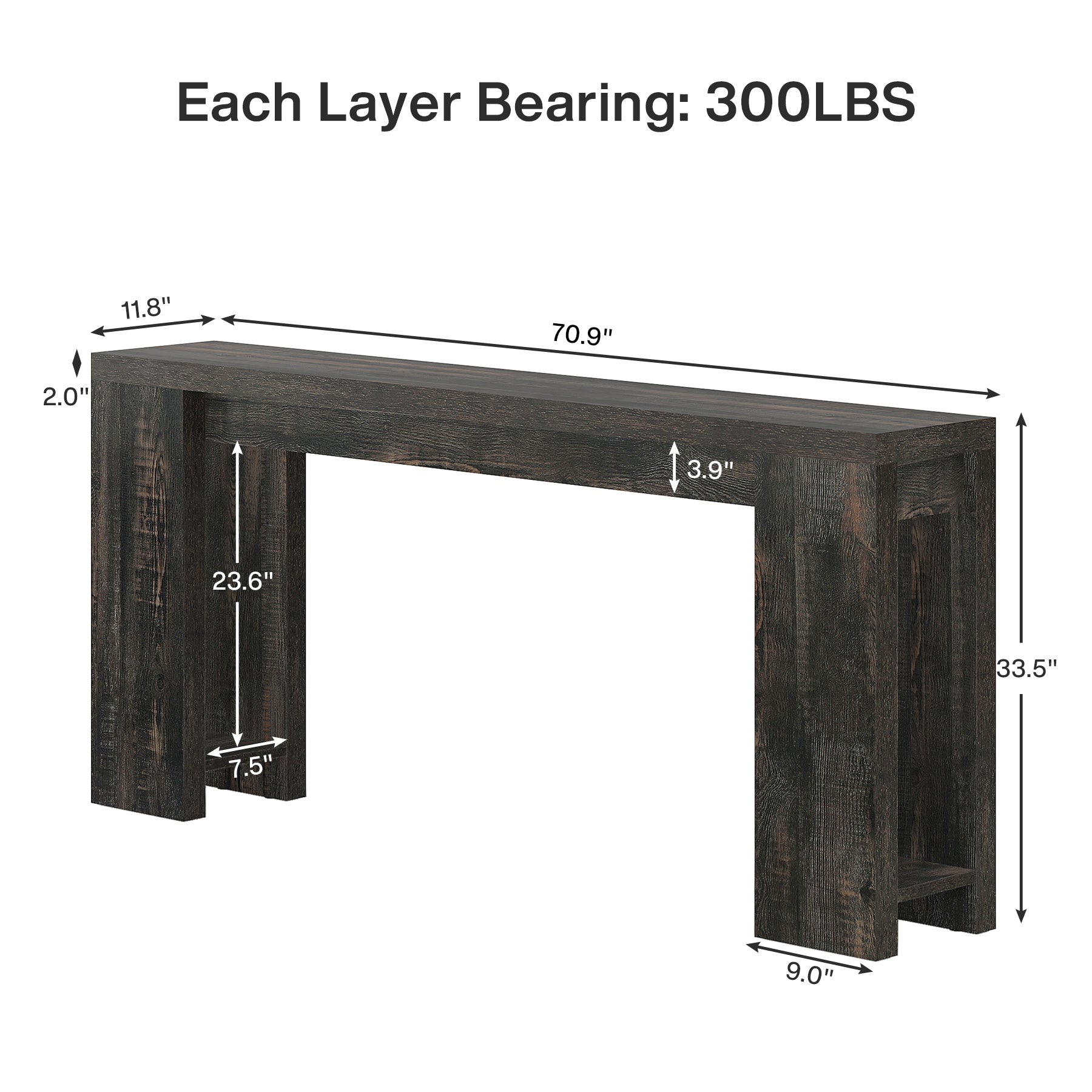 70.9" Extra Long Farmhouse Console Table, Narrow Sofa Table for Entryway