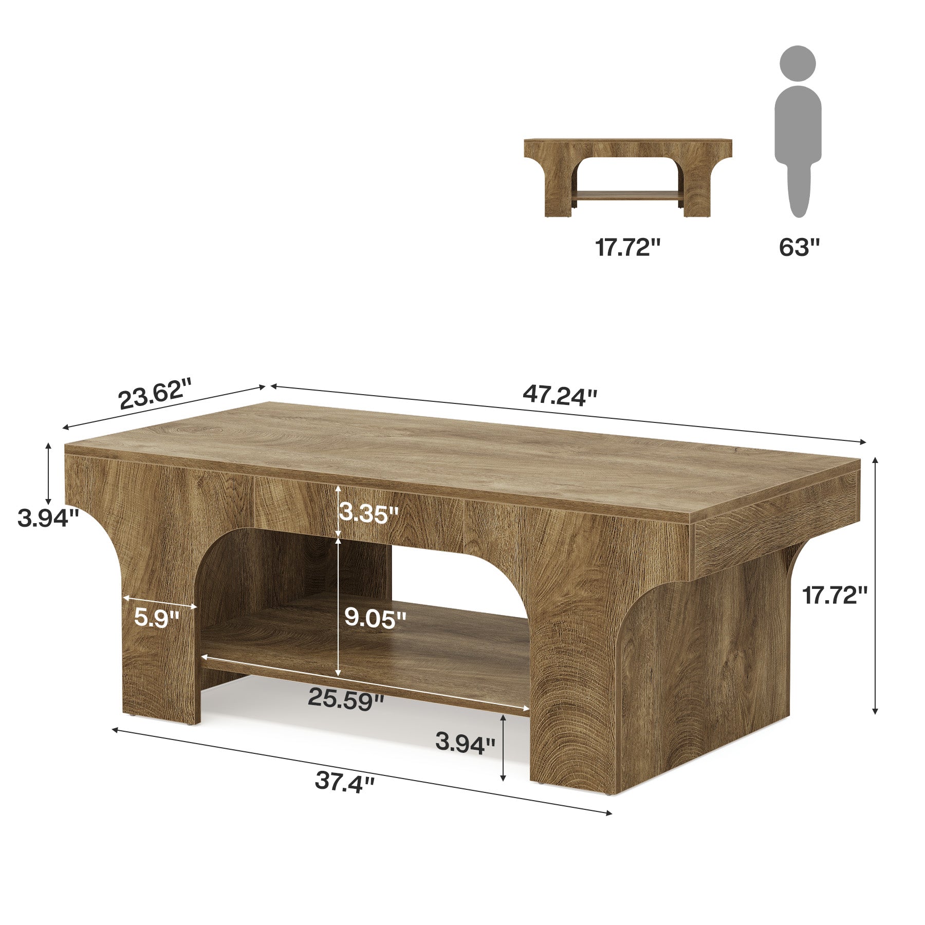 Tribesigns 47.24" Coffee Table, 2-Tier Farmhouse Center Table for Living Room