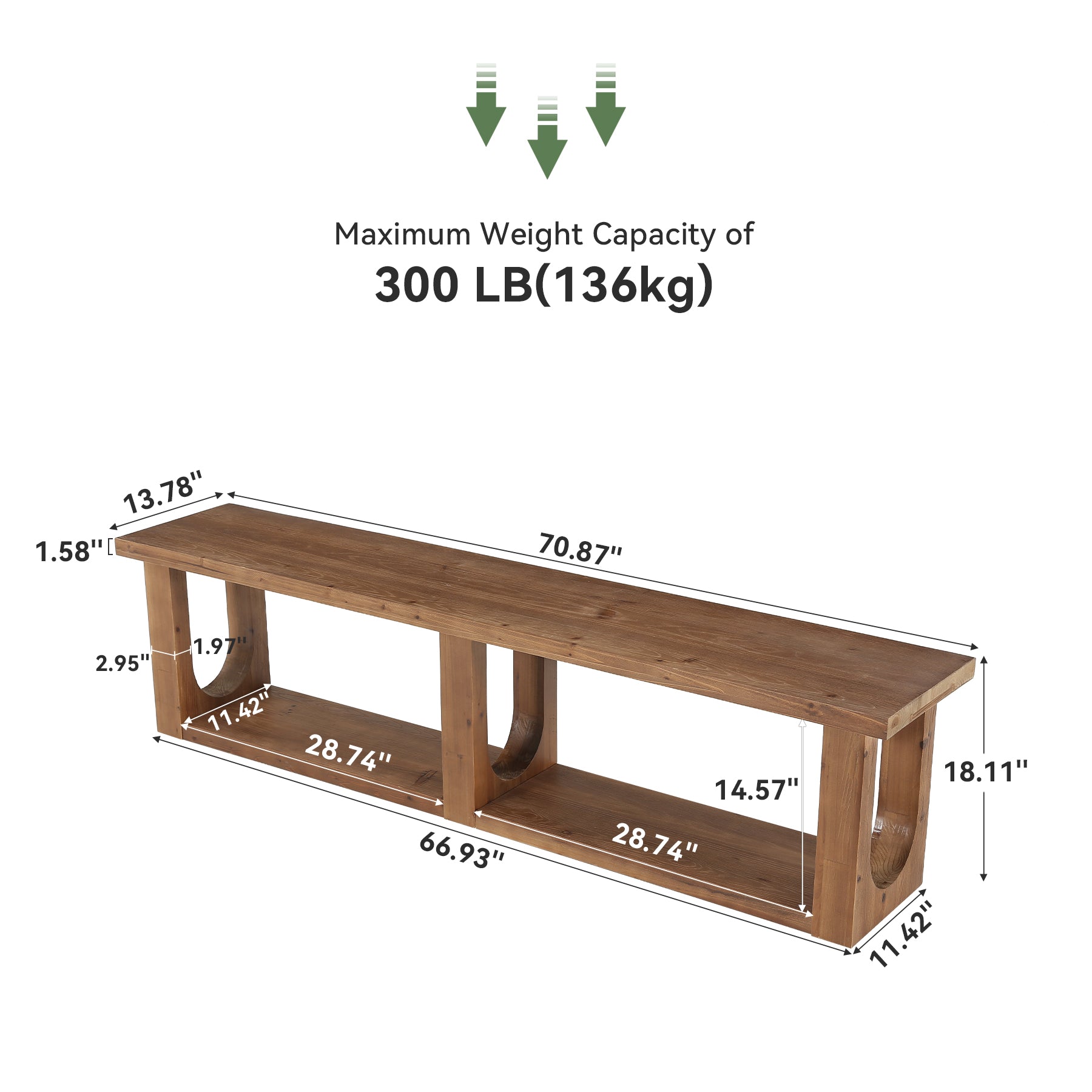 70.9" Solid Wood Entryway Bench, Farmhouse Shoe Bench with 2-Tier Storage for Hallway