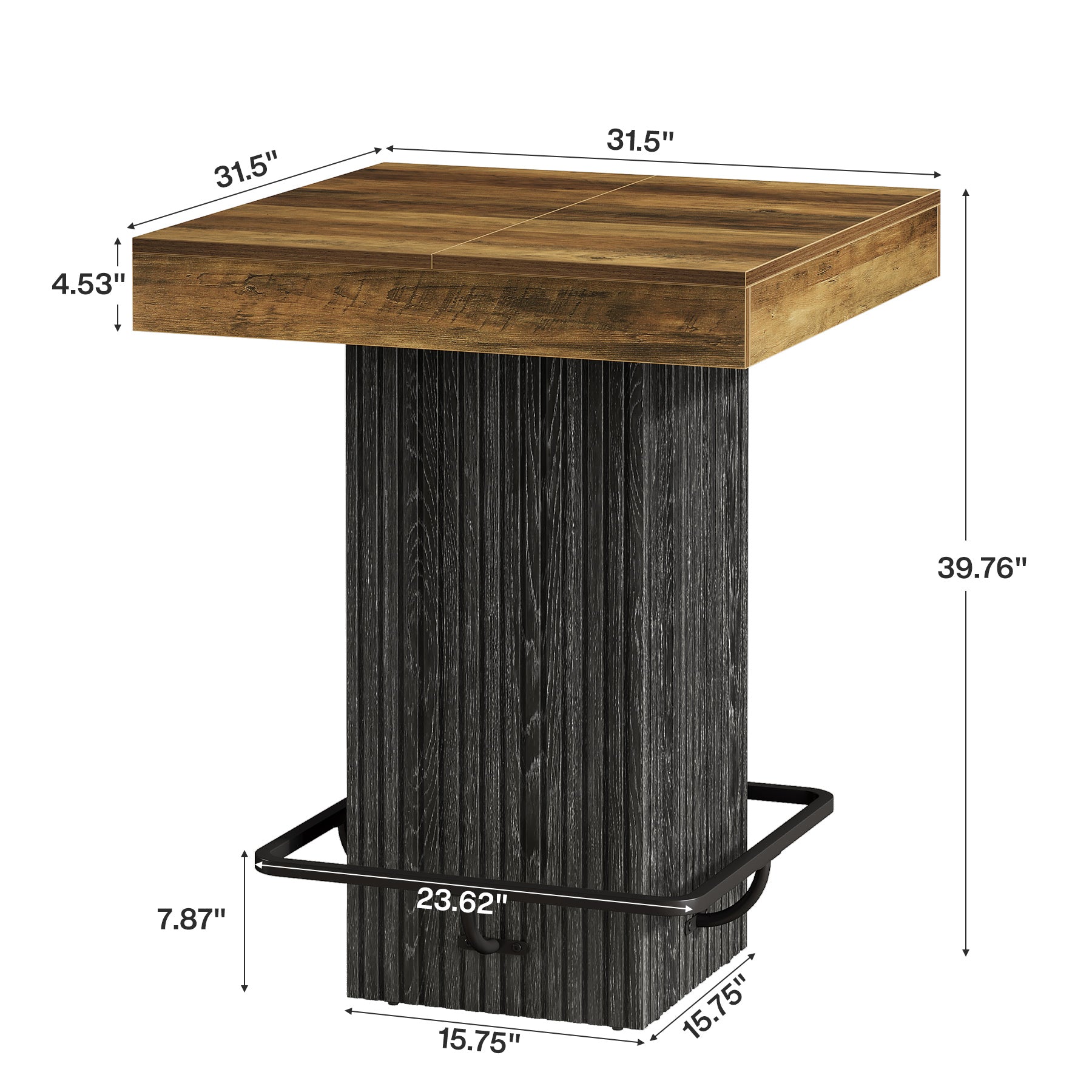 31.5" Bar Table, Square Dining Table Counter Height Table with Metal Footrest