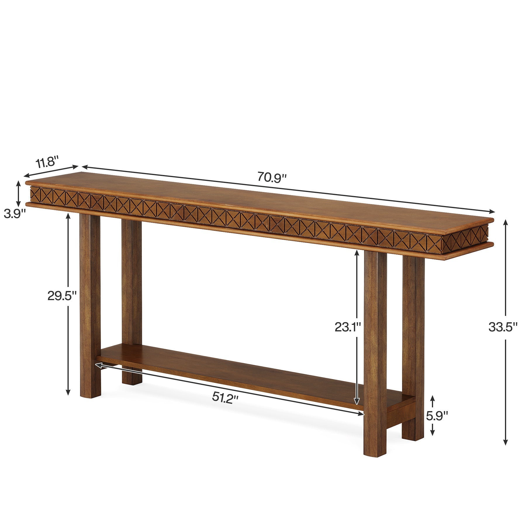 70.9-Inch Console Table, Wood 2-Tier Sofa Table Extra Long Entryway Accent Table