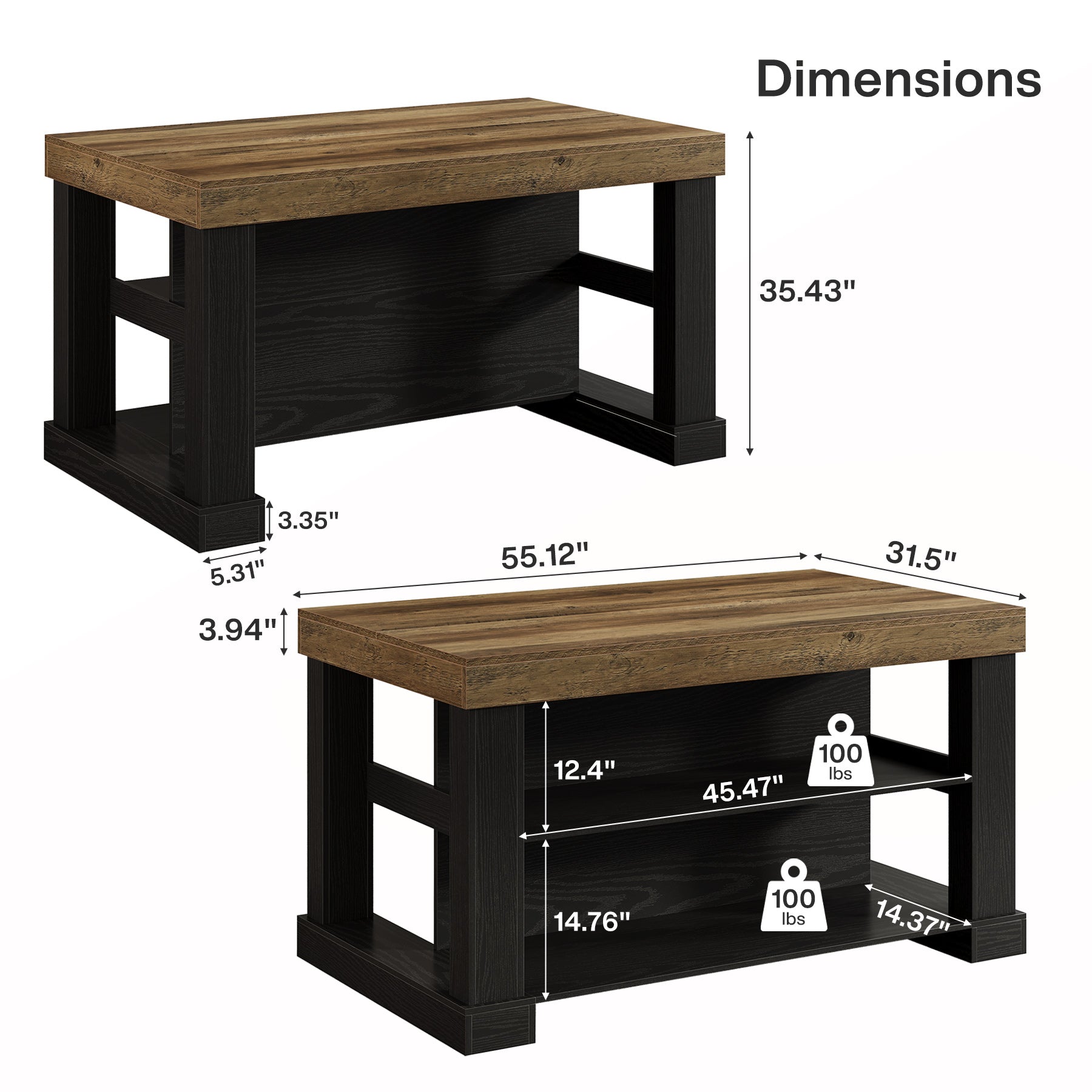 55" Counter Height Bar Table with Storage Shelves, Rectangular Kitchen Table for 6