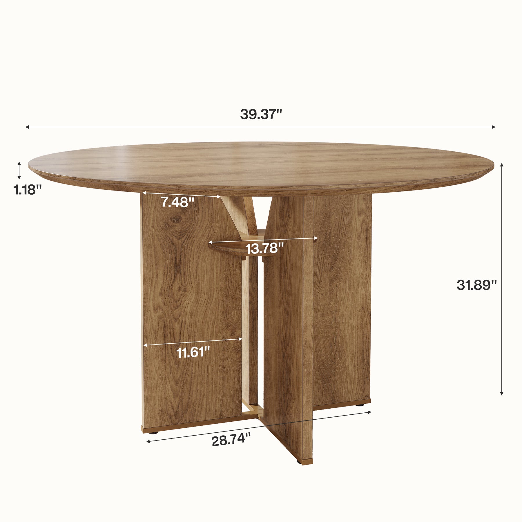 Round Dining Table, 39.37" Kitchen Table with Lower Storage Shelf