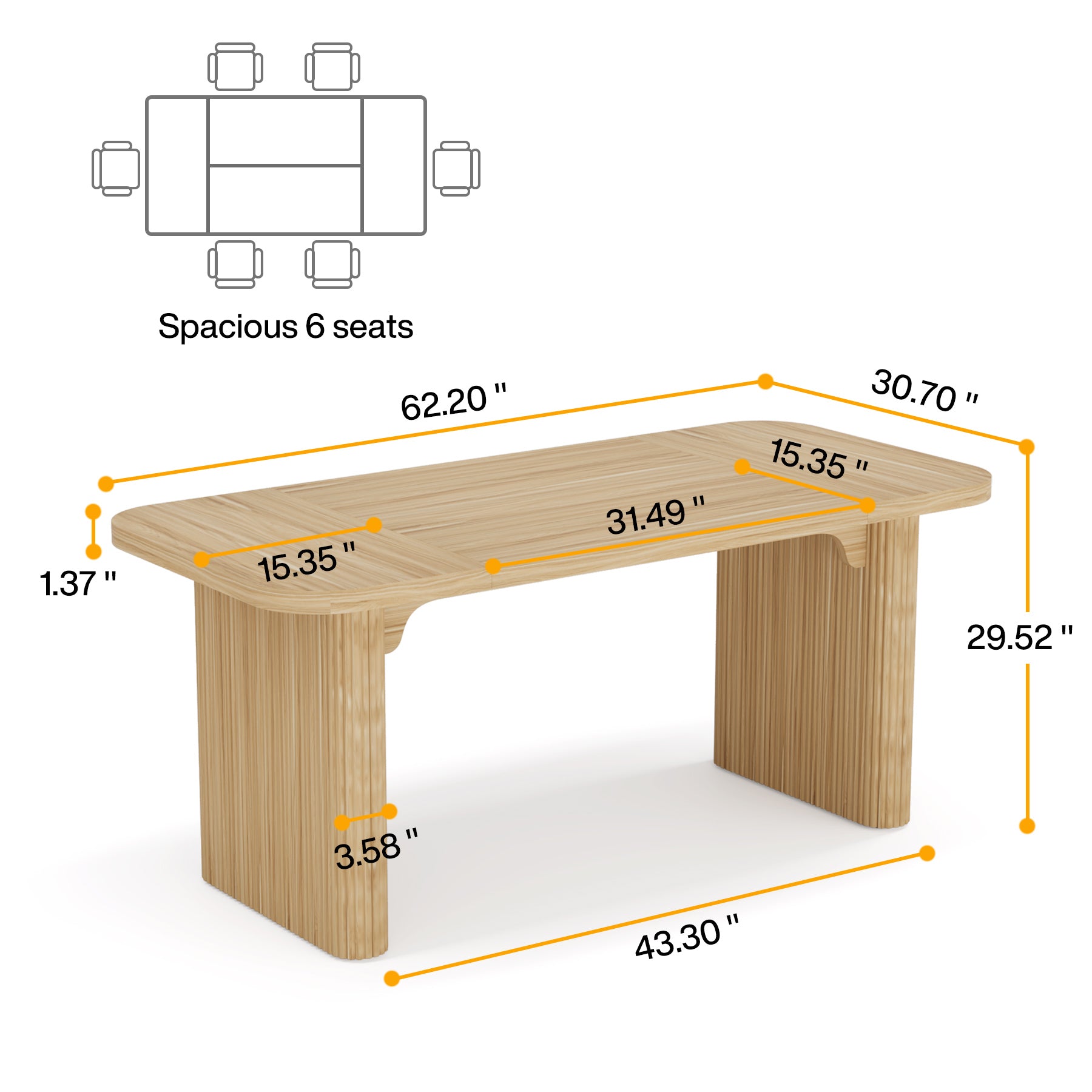 62.2" Wood Executive Desk Simple Rectangular Computer Desk Writing Table