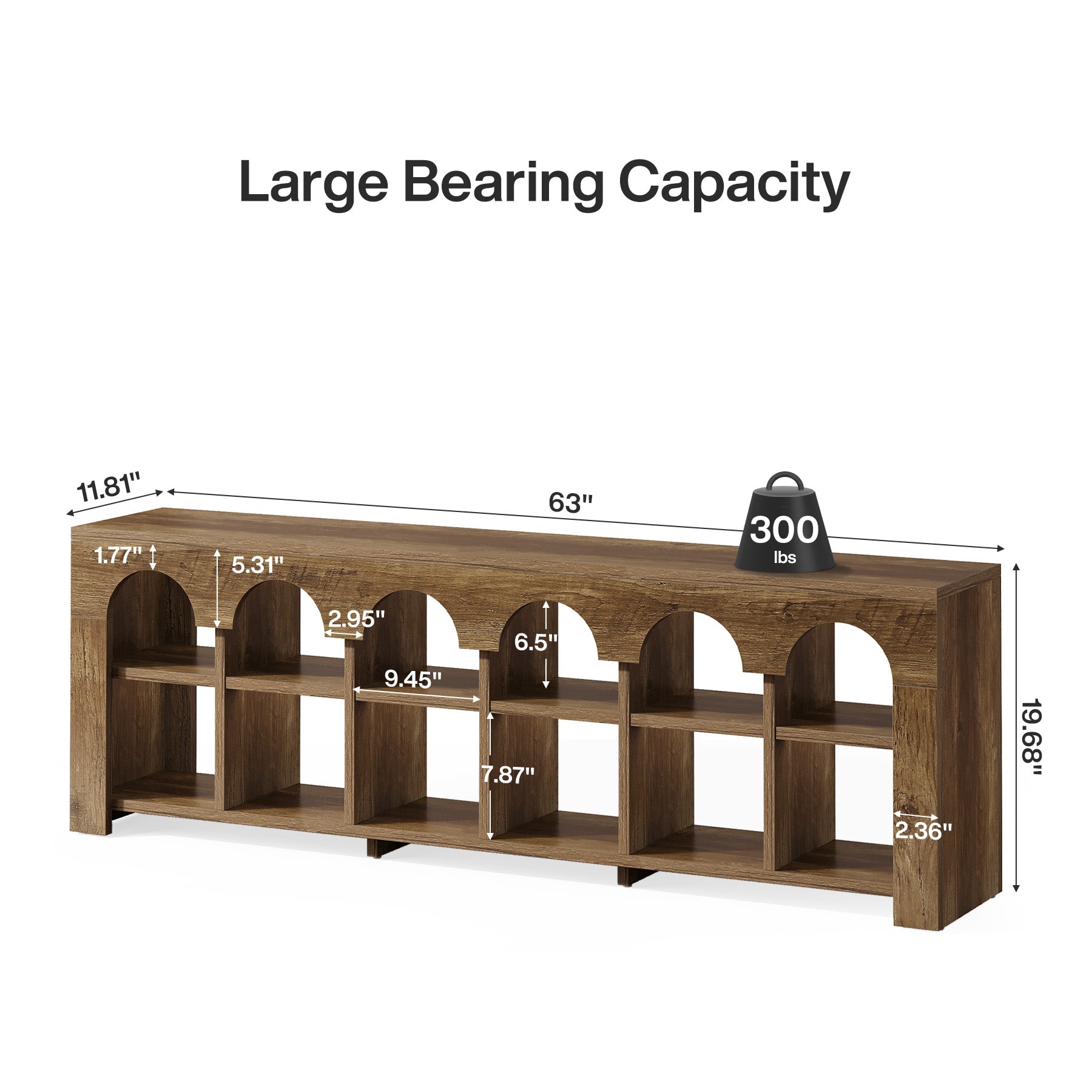 63" Entryway Bench, 2-Tier Narrow Shoe Storage Bench with Arched Cubbies