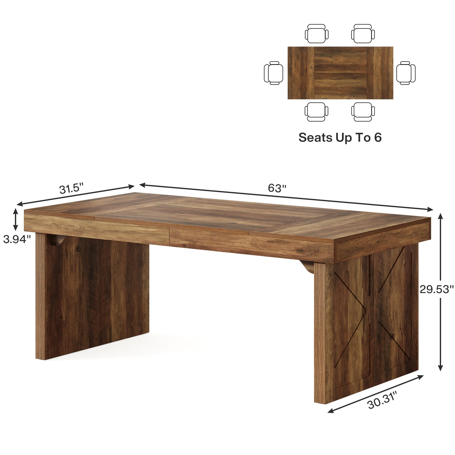 Rectangular Dining Table, 63" Kitchen Table with Sturdy Pedestal
