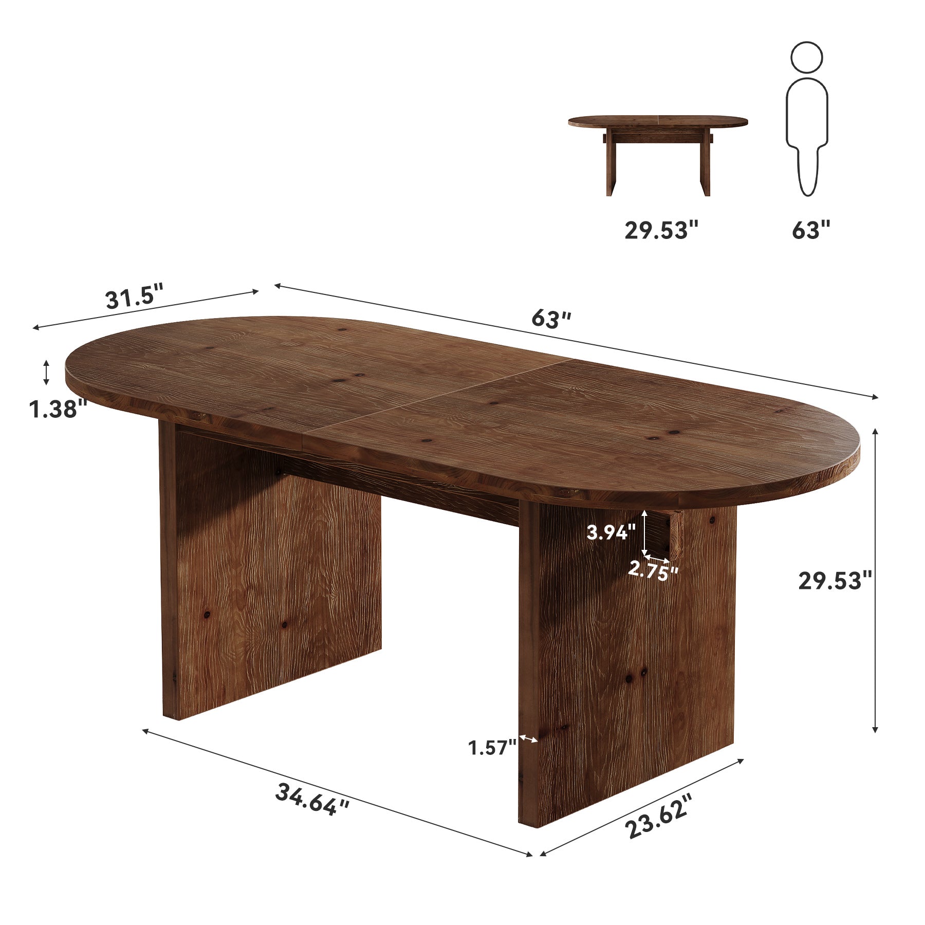 Solid Wood Conference Table, 63" Oval Executive Desks with Wood Base