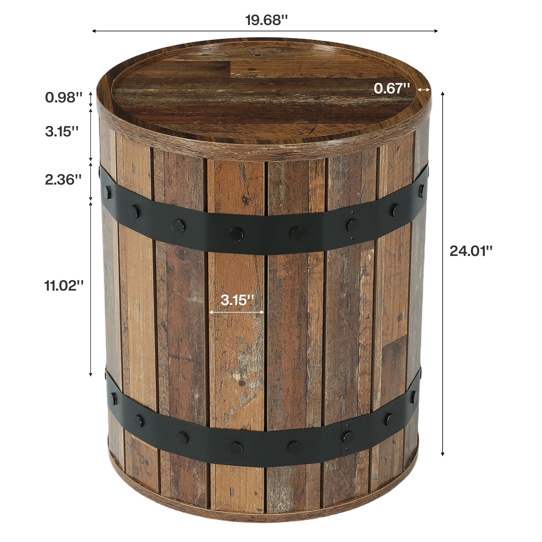 19.68" Barrel Side Table with Hidden Storage, Round Wood End Table with Lid for Living Room and Bedroom