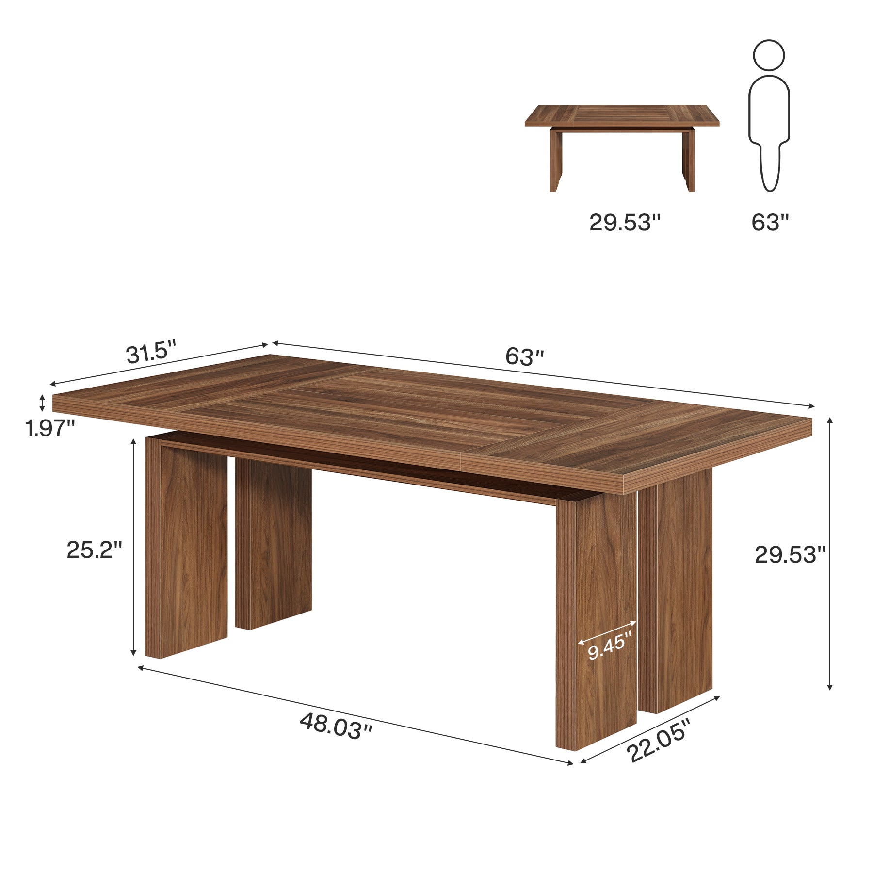 63" Dining Table for 6 People, Mid - Century Modern Rectangular Kitchen Table Tribesigns