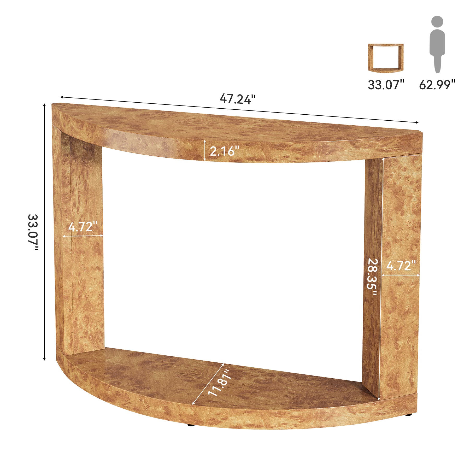 2-Tier Console Table, 47.24" Semi-Moon Entryway Sofa Table