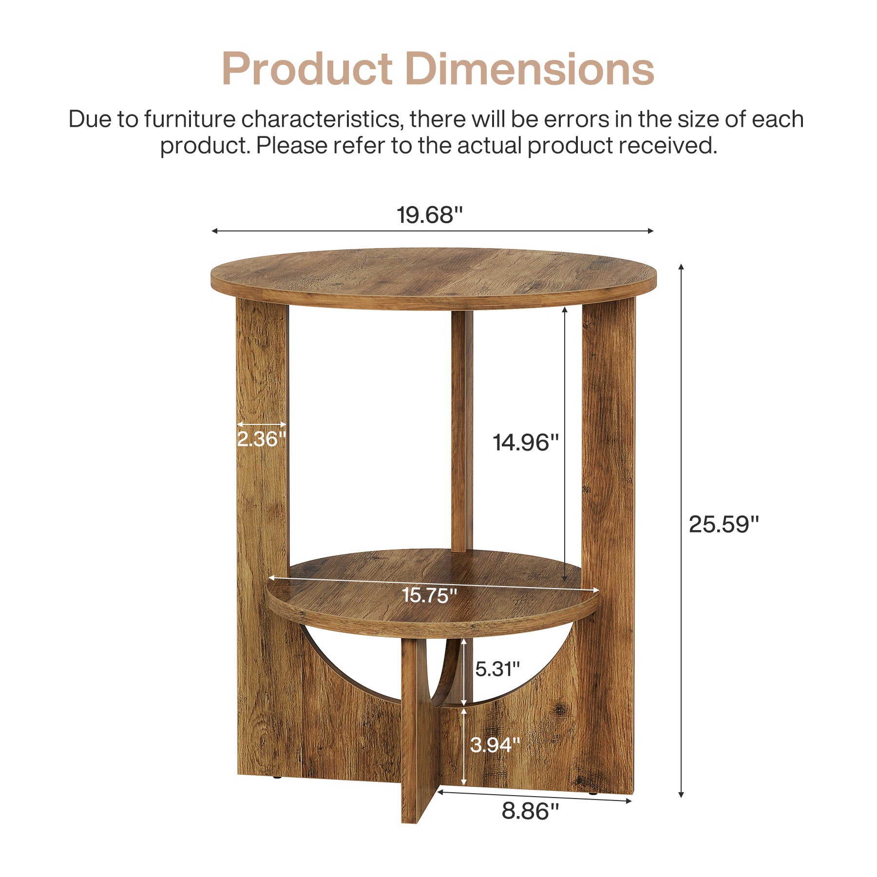 Round End Table, 2-Tier Side Table Nightstand with Storage