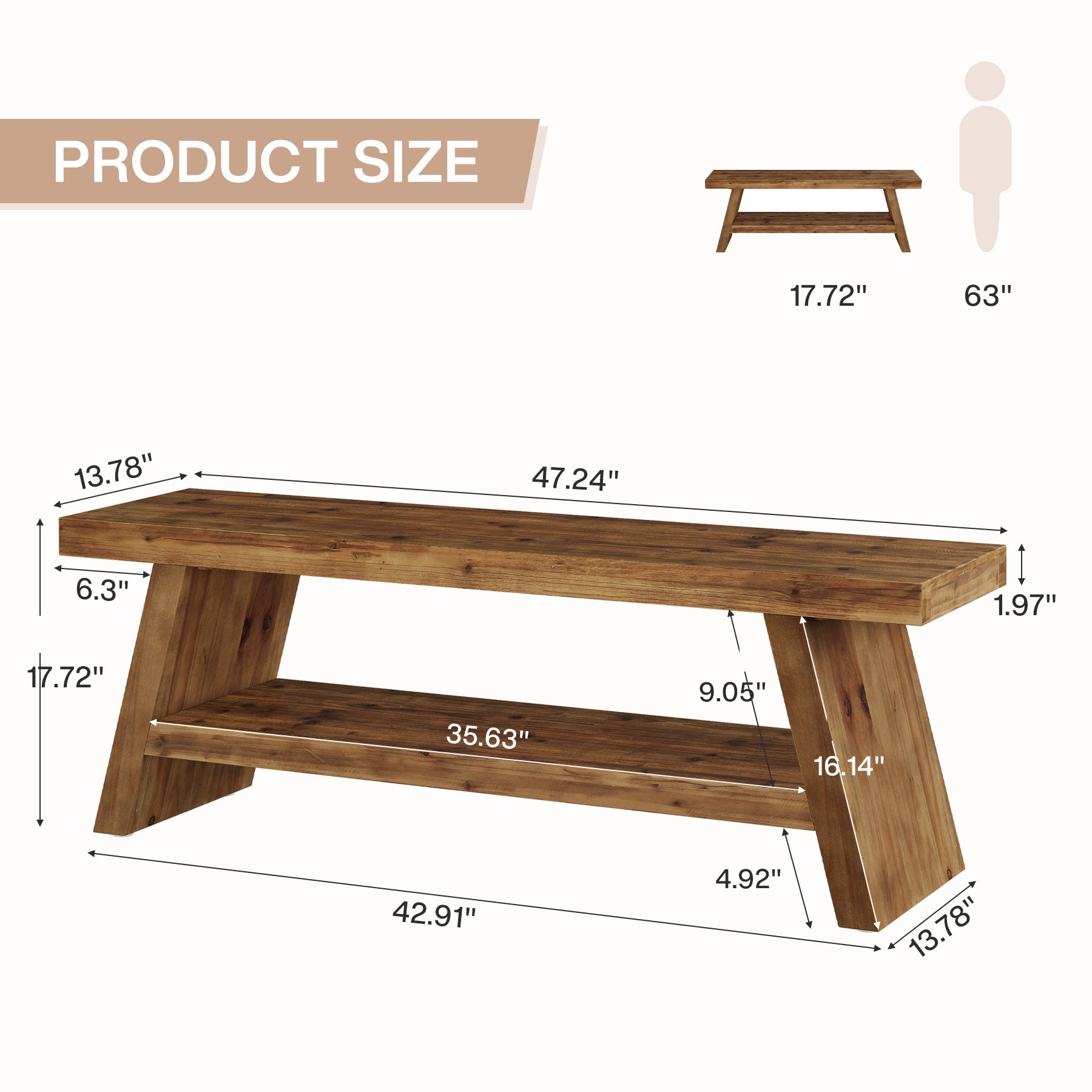 2 - Tier Entryway Bench, Solid Wood Shoe Bench with Open Shelves Tribesigns