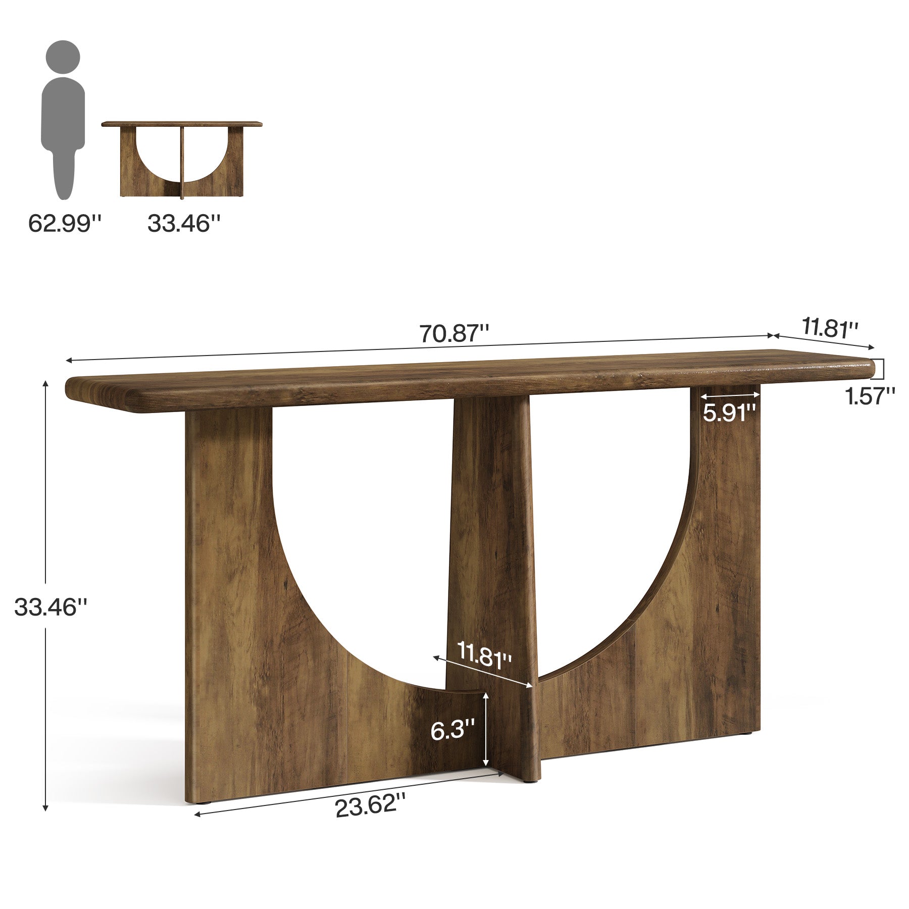 71" Console Table, Farmhouse Entryway Table with Sturdy Geometric Frame