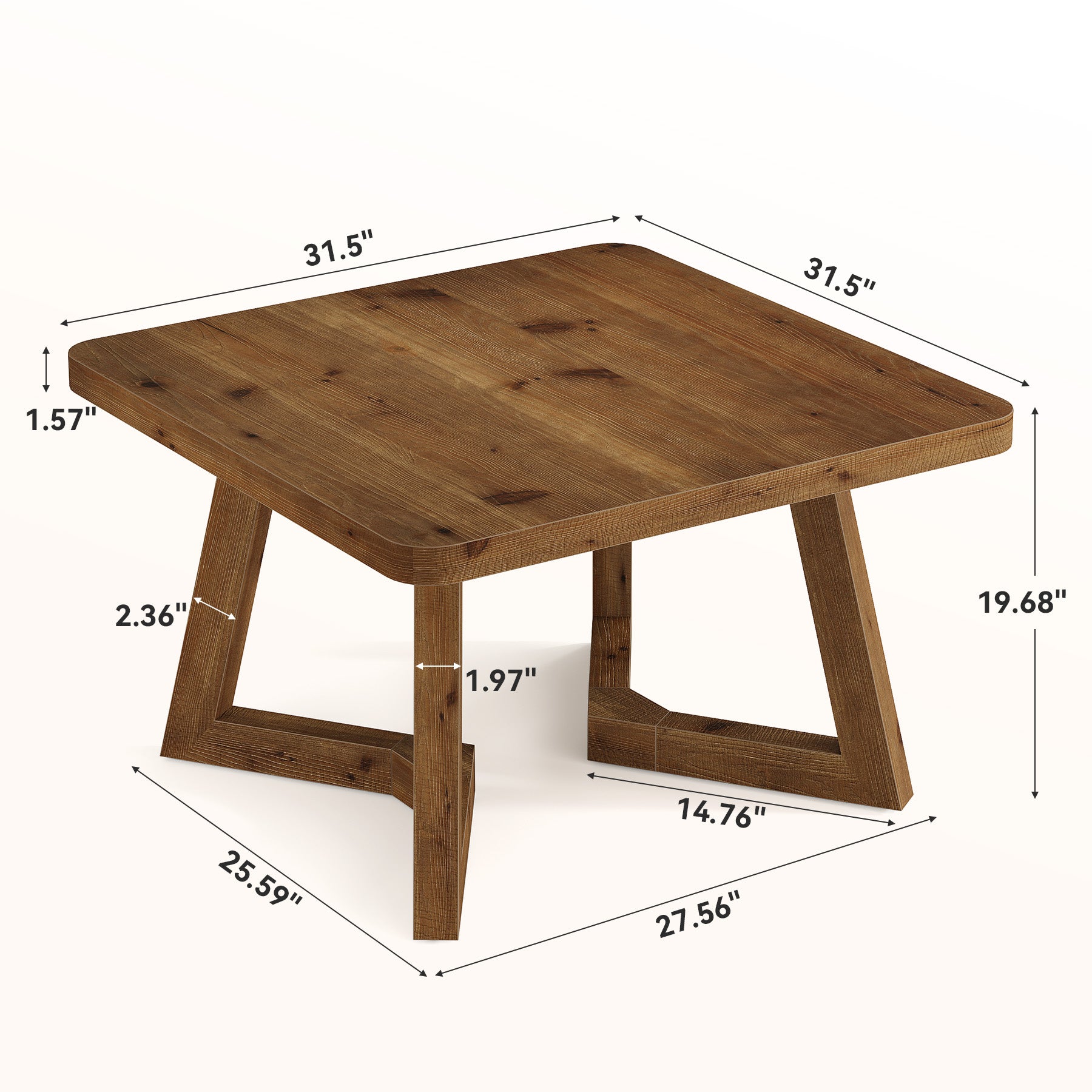 Solid Wood Square Coffee Table, 31.5" Simple Center Table for Living Room