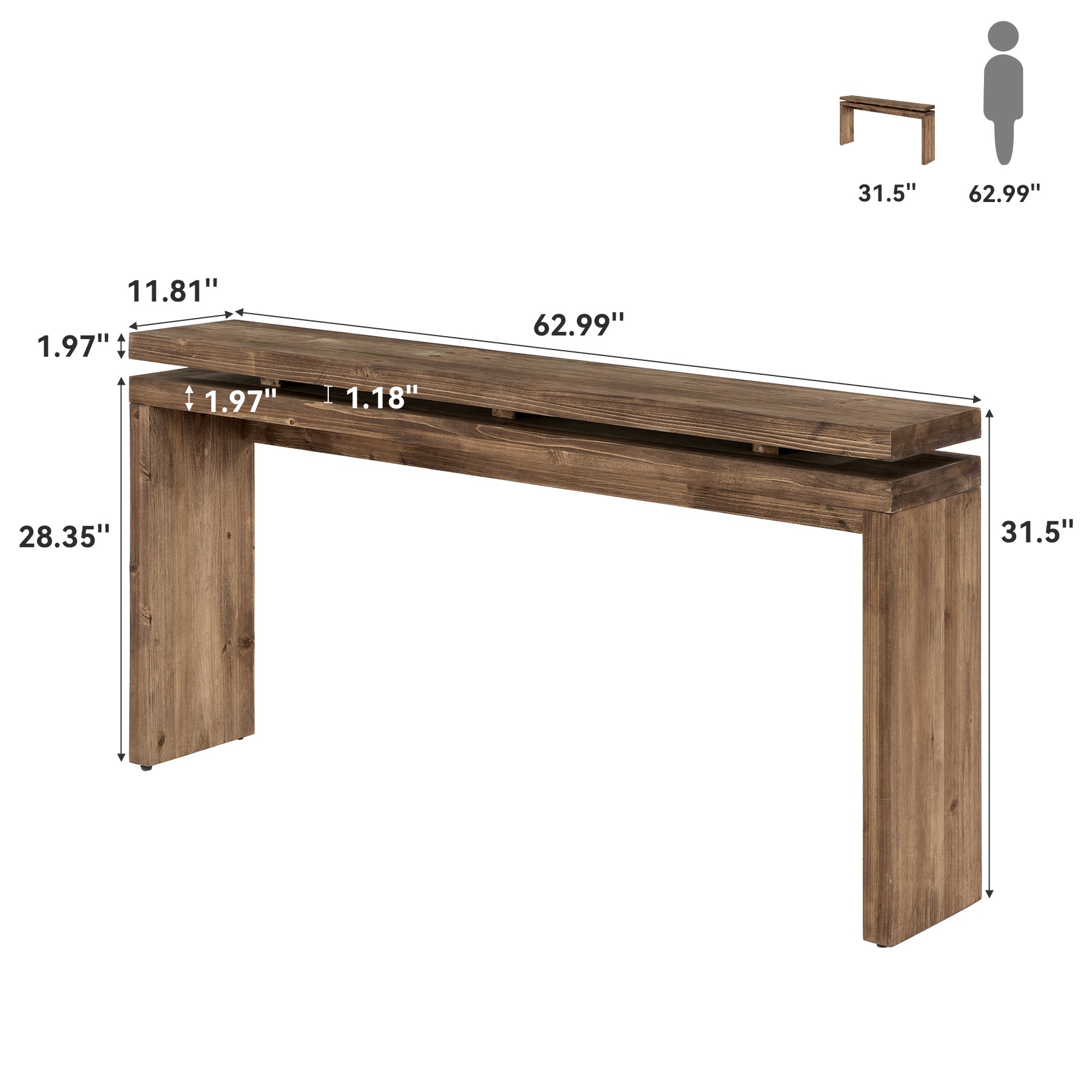 Solid Wood Console Table, 63" Farmhouse Sofa Table Behind Couch for Entryway