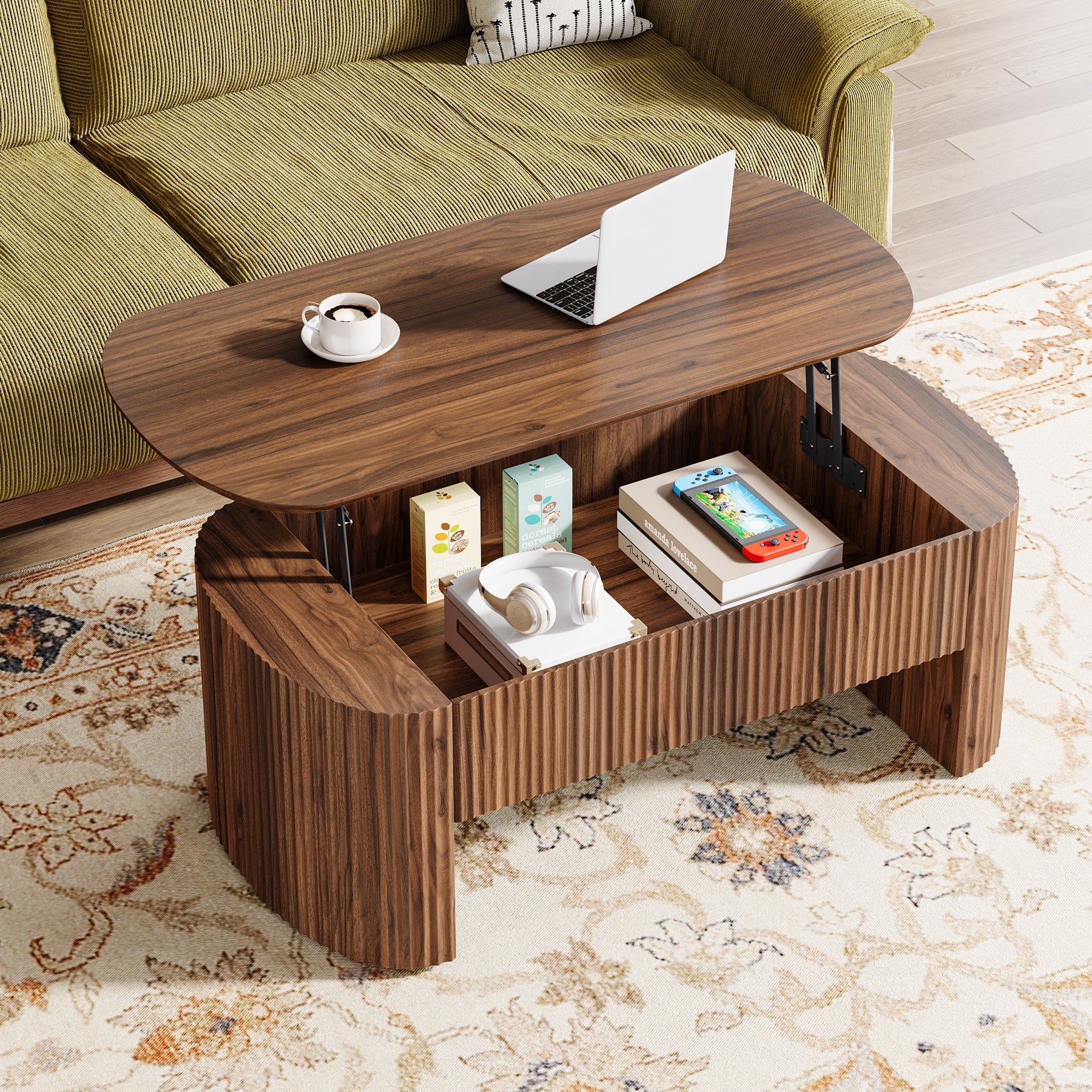47" Coffee Table, Lift Top Accent Table With Hidden Compartment And Storage Shelf Tribesigns