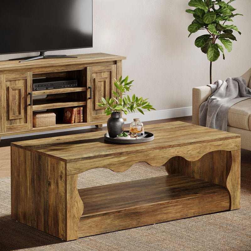 47" Coffee Table, Low Center Cocktail Tea Table with Waved Edge Tribesigns