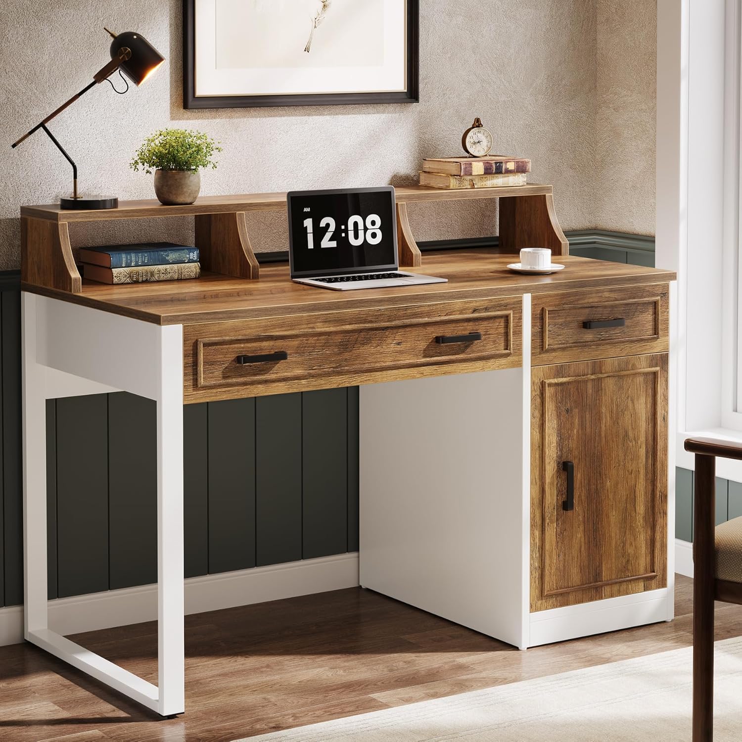 47" Computer Desk, Modern Executive Office Desk with Drawers & Hutch Tribesigns