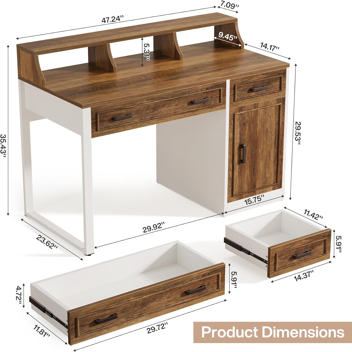 47" Computer Desk, Modern Executive Office Desk with Drawers & Hutch Tribesigns