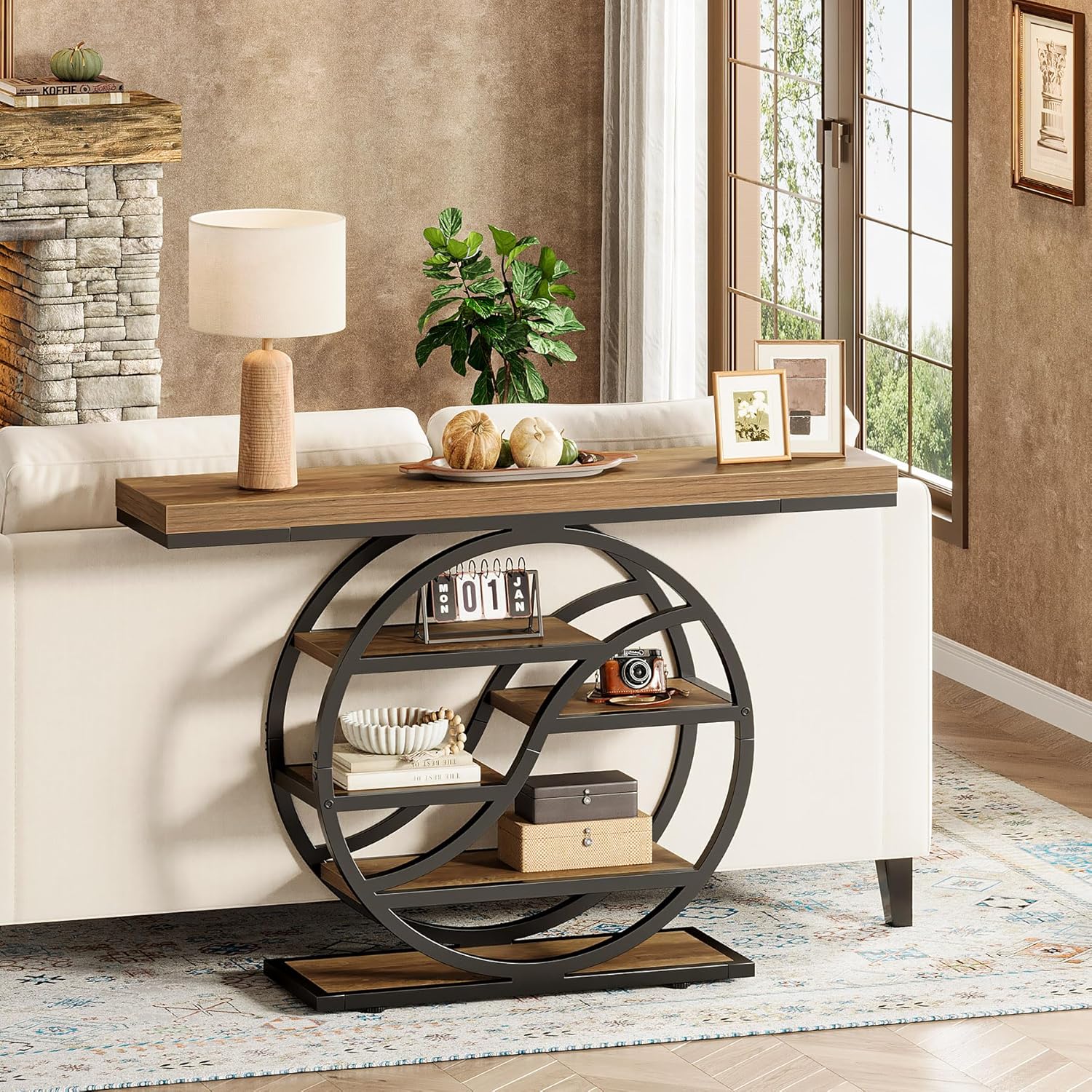 47" Console Table, 6 - Tier Industrial Sofa Table Entryway Table with Storage Shelves Tribesigns