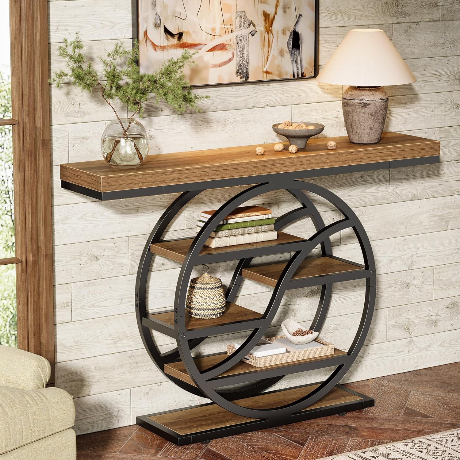 47" Console Table, 6 - Tier Industrial Sofa Table Entryway Table with Storage Shelves Tribesigns