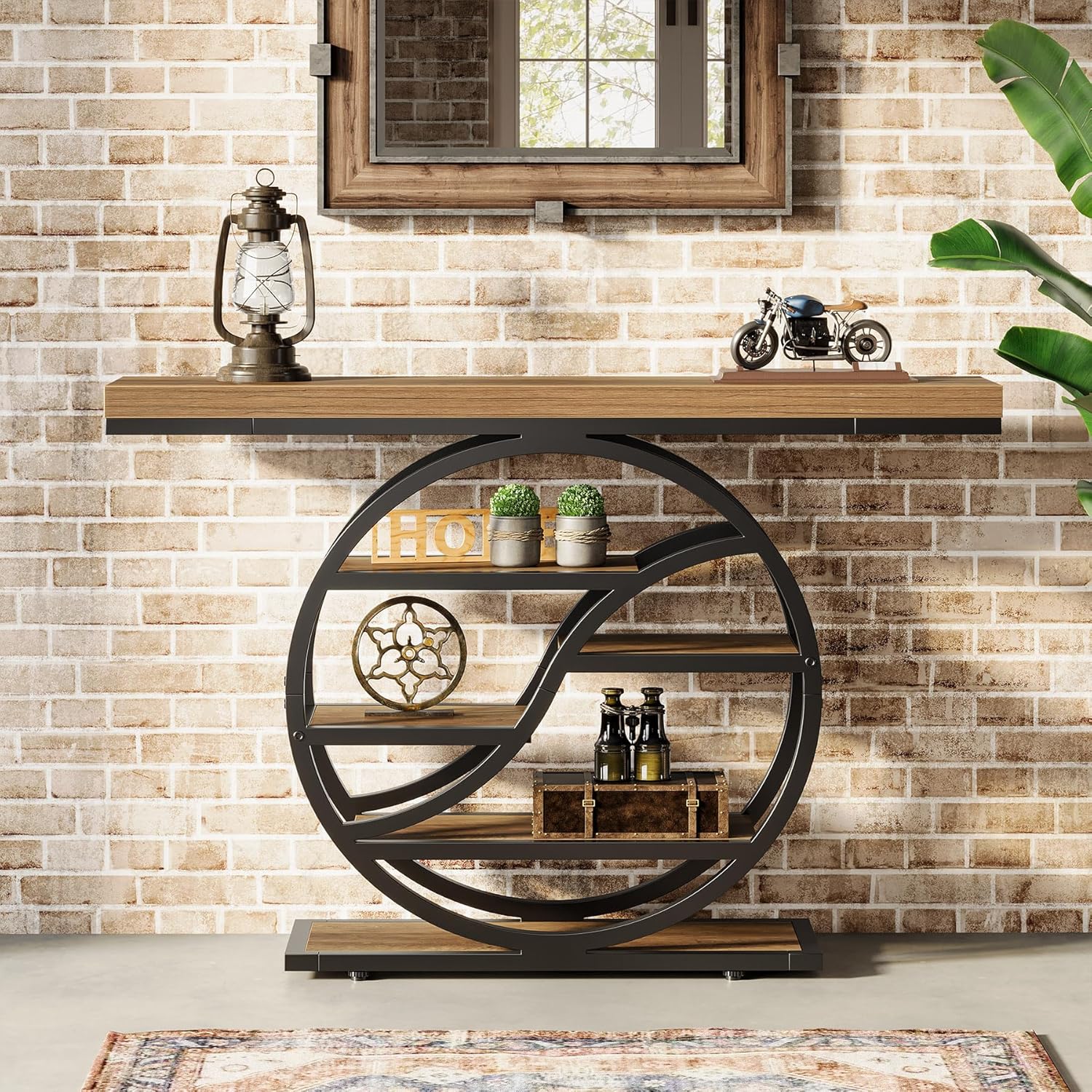 47" Console Table, 6 - Tier Industrial Sofa Table Entryway Table with Storage Shelves Tribesigns