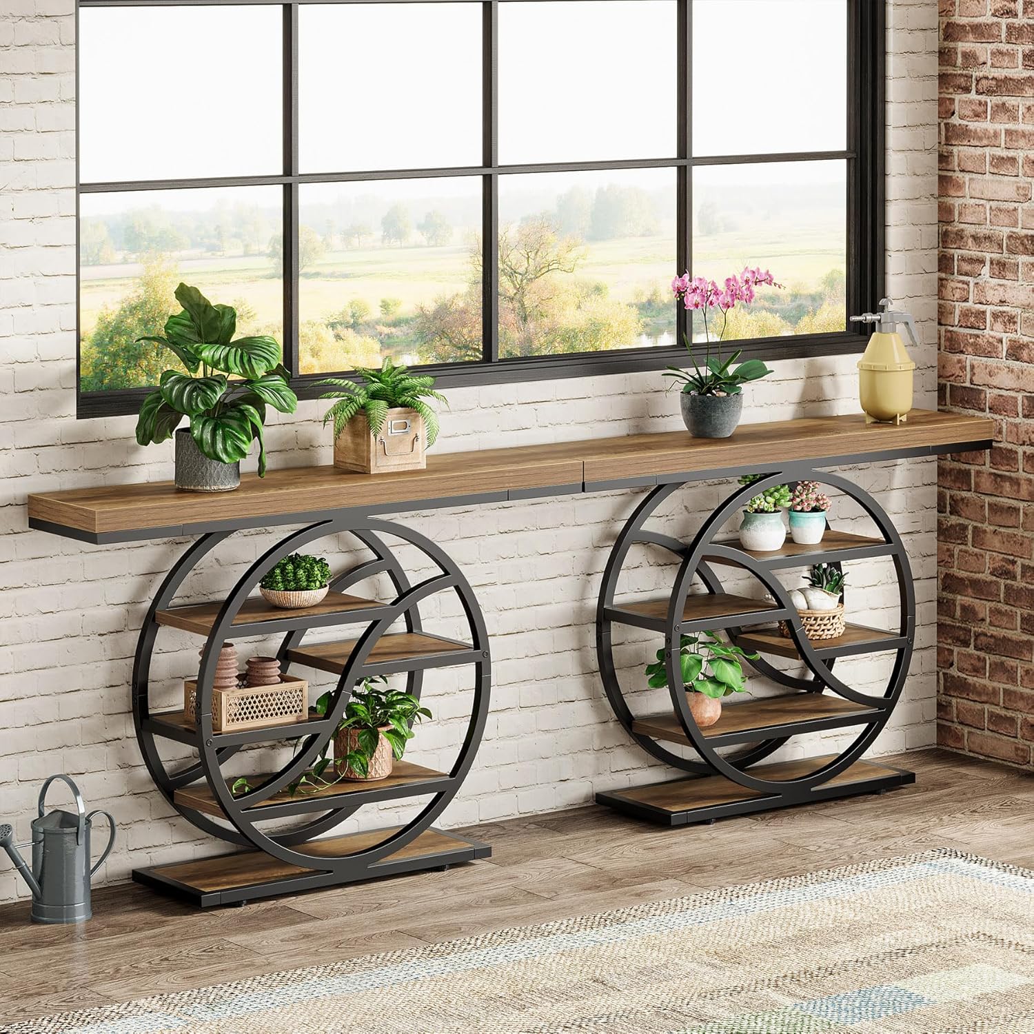 47" Console Table, 6 - Tier Industrial Sofa Table Entryway Table with Storage Shelves Tribesigns