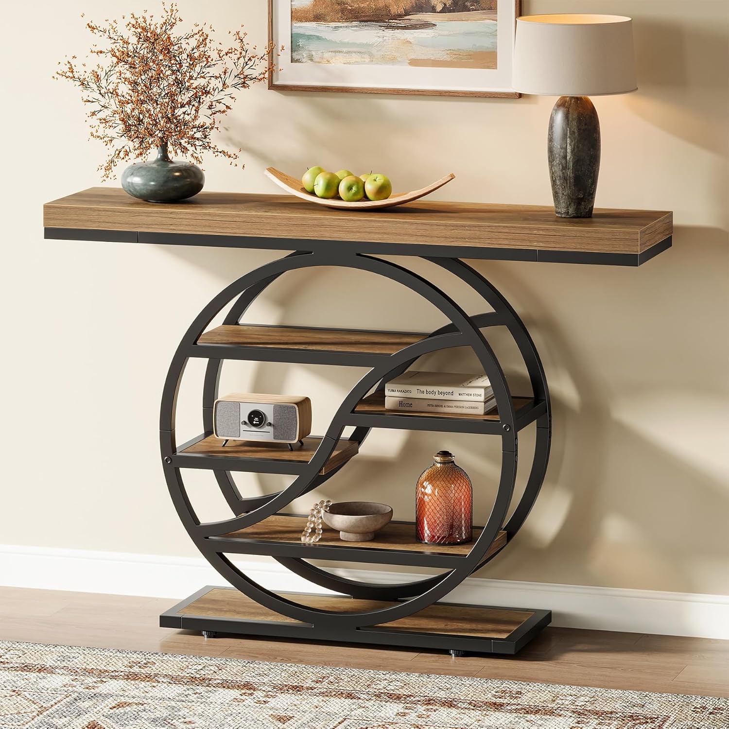 47" Console Table, 6 - Tier Industrial Sofa Table Entryway Table with Storage Shelves Tribesigns