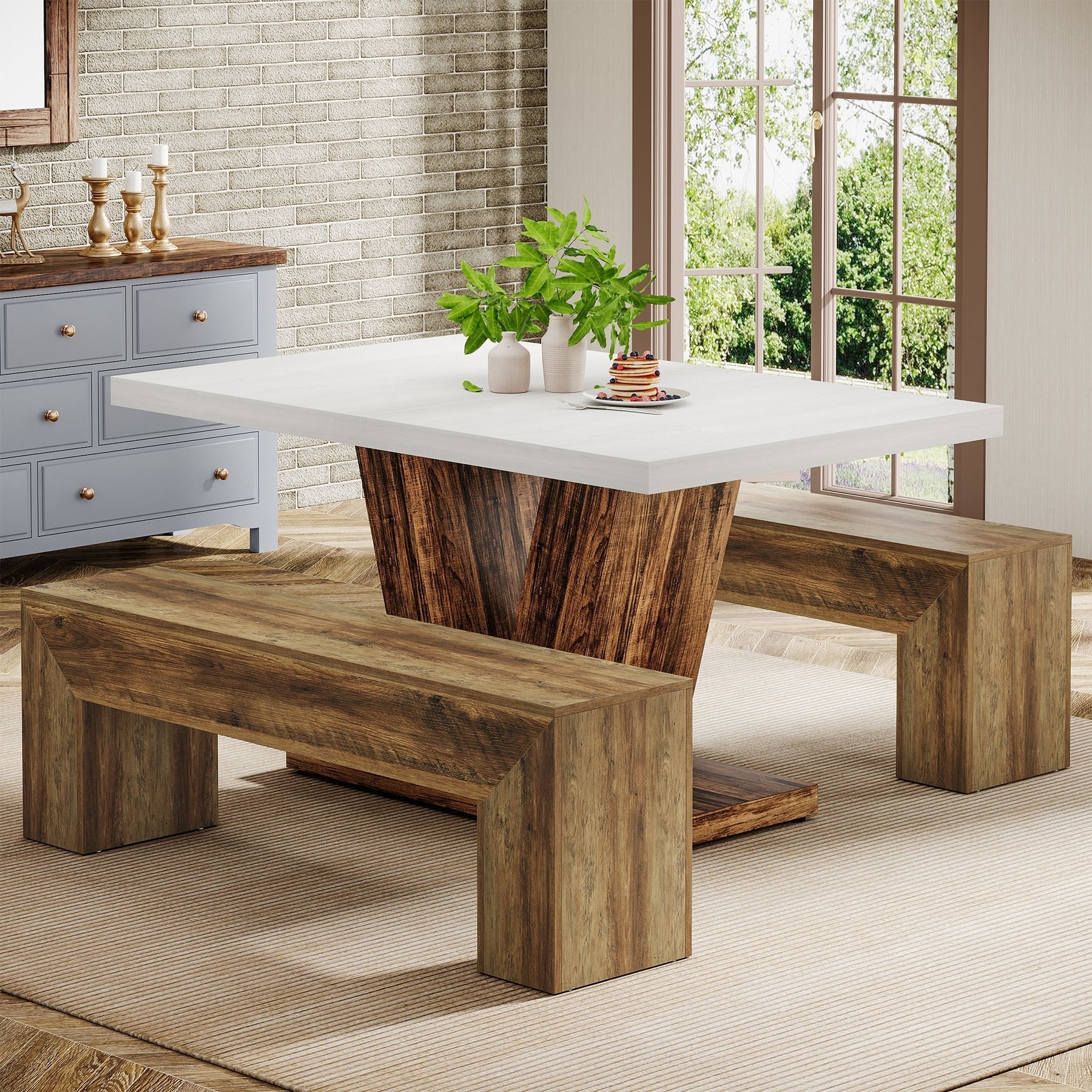 Minimalist dining area with Tribesigns's 47" Dining Bench, highlighting clean lines and efficient design.