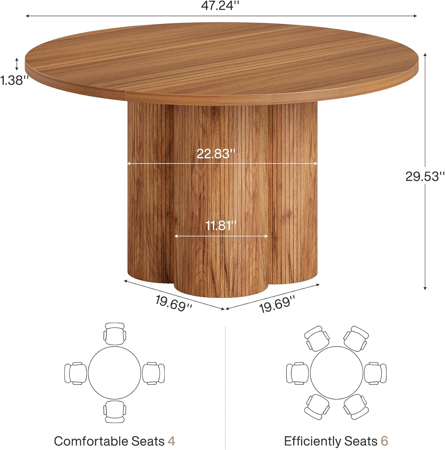 47" Dining Table, Round Fluted Kitchen Dinner Table (Chairs Not Included) Tribesigns