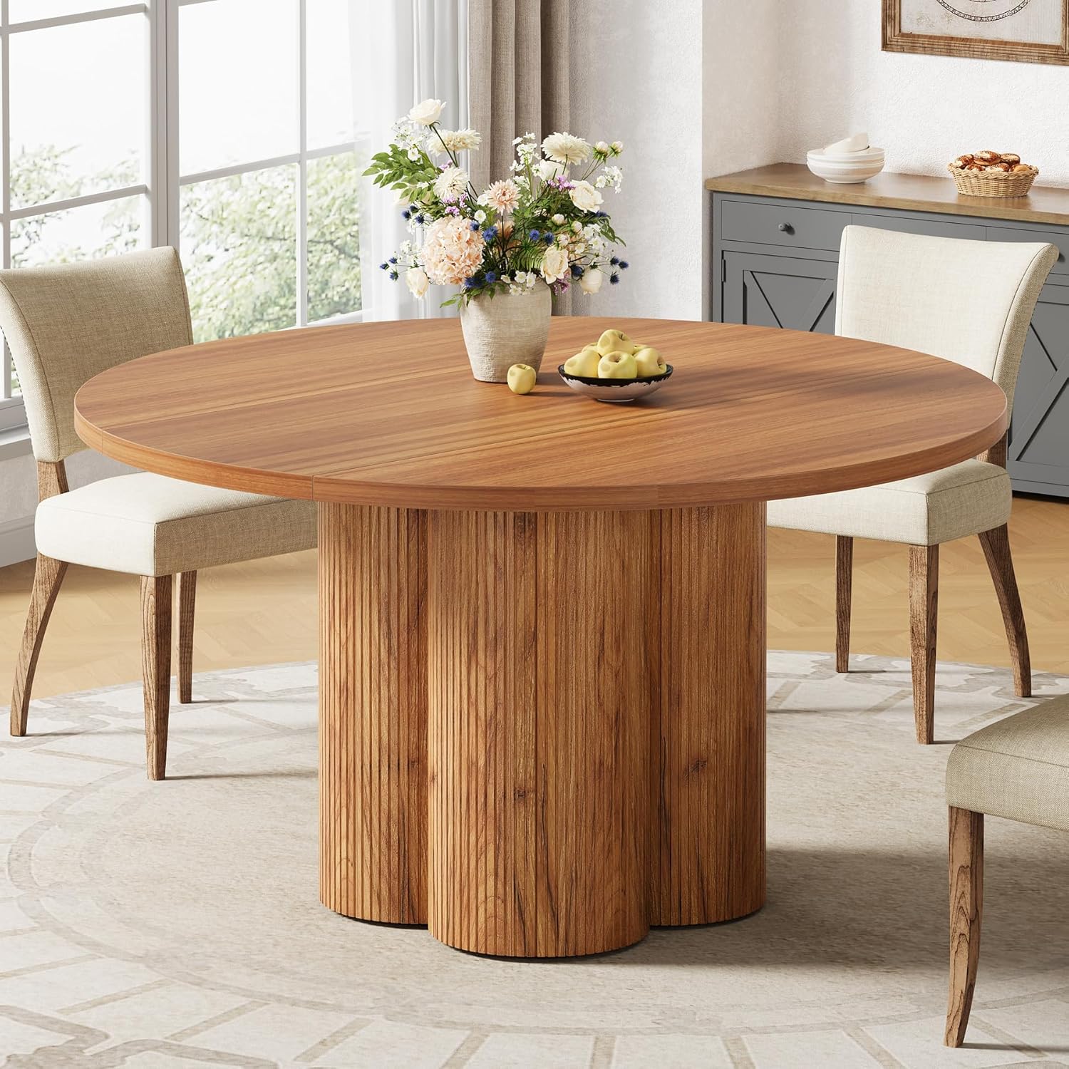 47" Dining Table, Round Fluted Kitchen Dinner Table (Chairs Not Included) Tribesigns