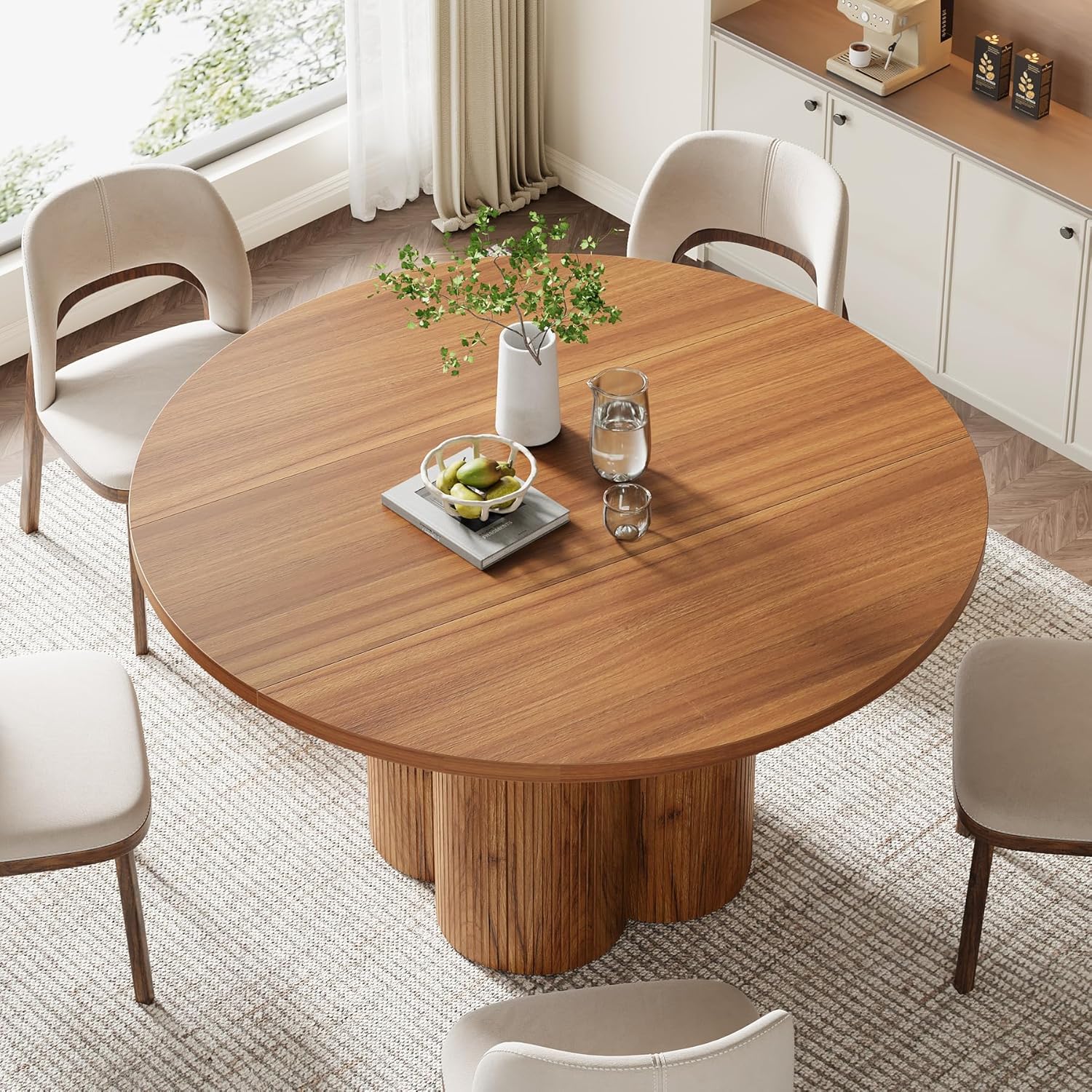 47" Dining Table, Round Fluted Kitchen Dinner Table (Chairs Not Included) Tribesigns