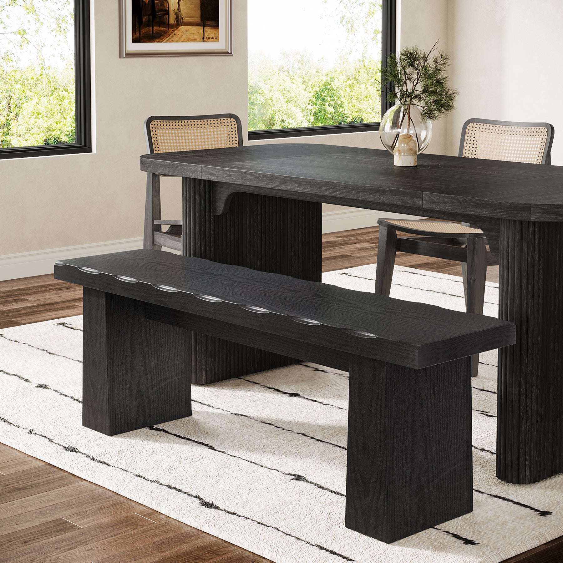 The multifunctional table bench of Tribesigns matches the dining table, showing versatility and a combination of furniture.