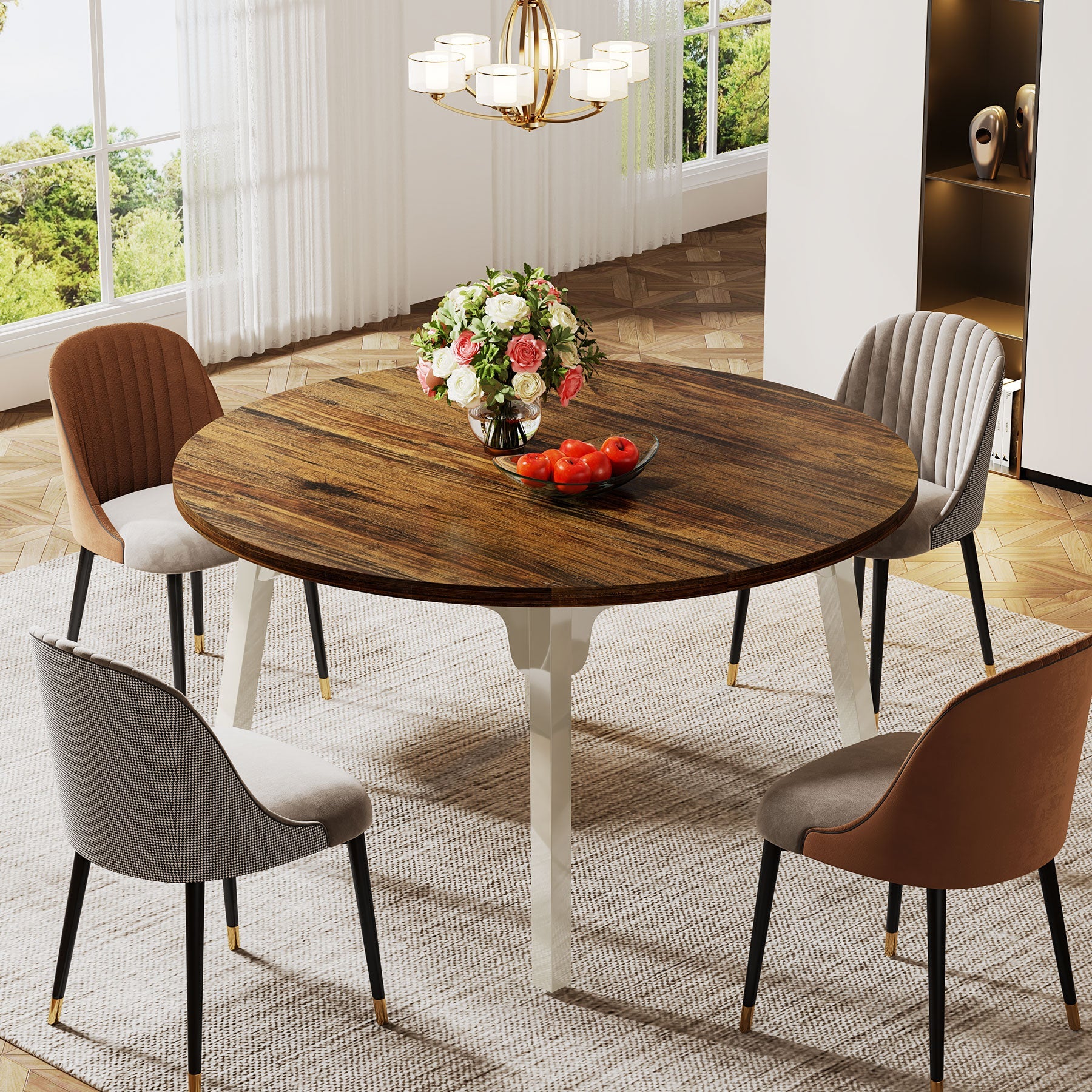 47-inch Dining Table, Round Farmhouse Kitchen Table for 4-6 Tribesigns