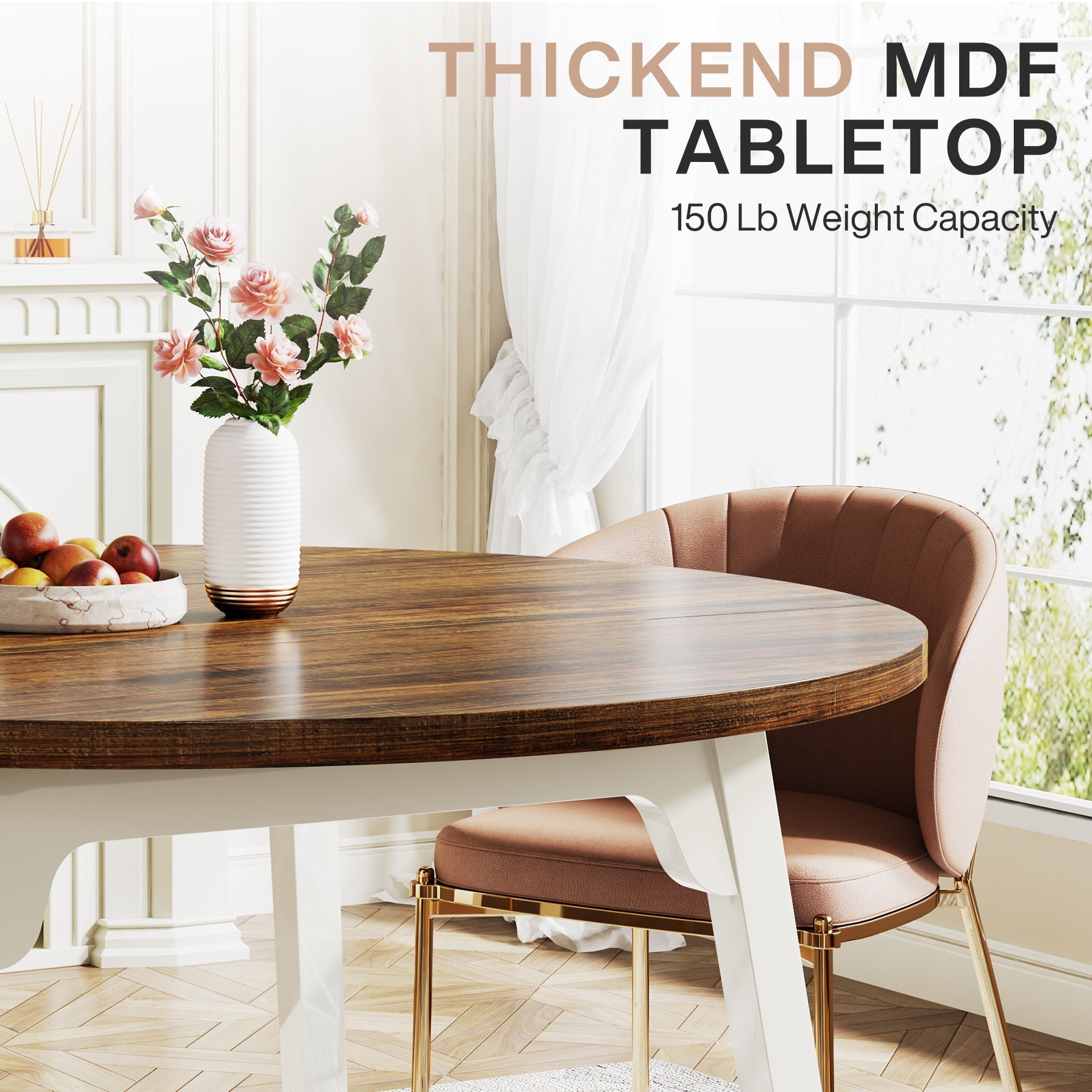 47-inch Dining Table, Round Farmhouse Kitchen Table for 4-6 Tribesigns