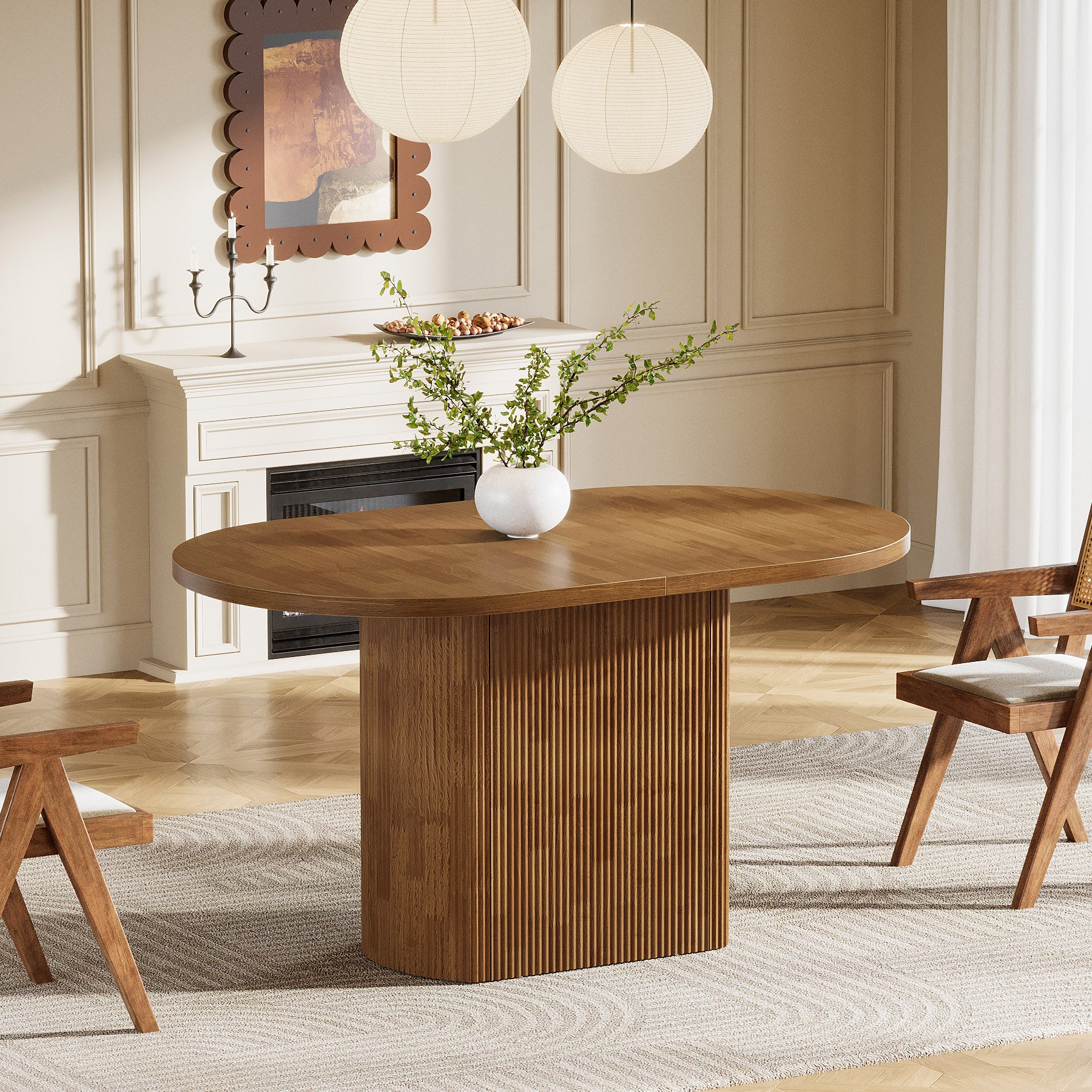 47.24" Dining Table, Oval Kitchen Dinner Table With Hollow Base for 4 People