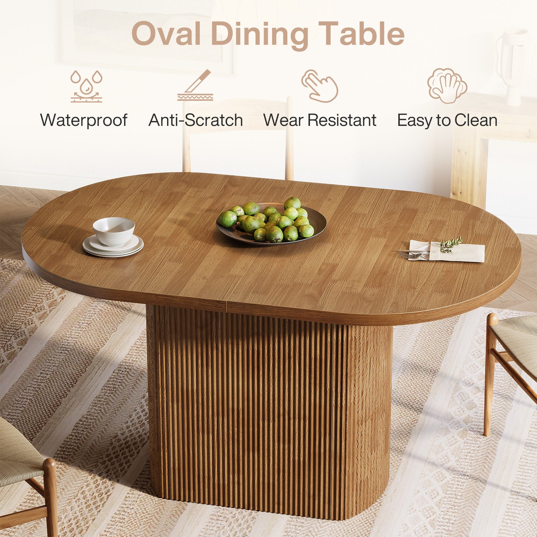 47.24" Dining Table, Oval Kitchen Dinner Table With Hollow Base for 4 People
