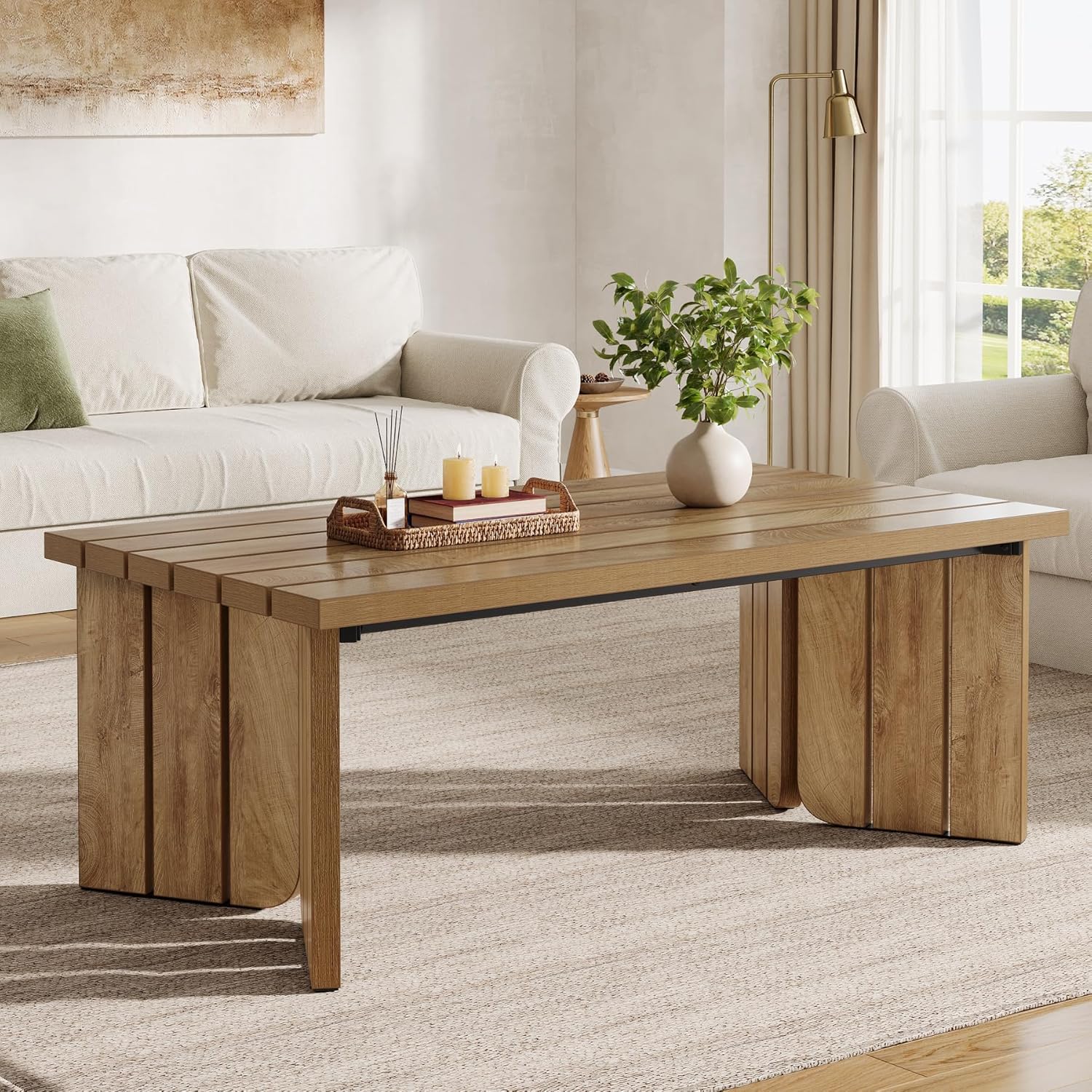 47.2" Coffee Table, Farmhouse Center Table Cocktail Table Tribesigns