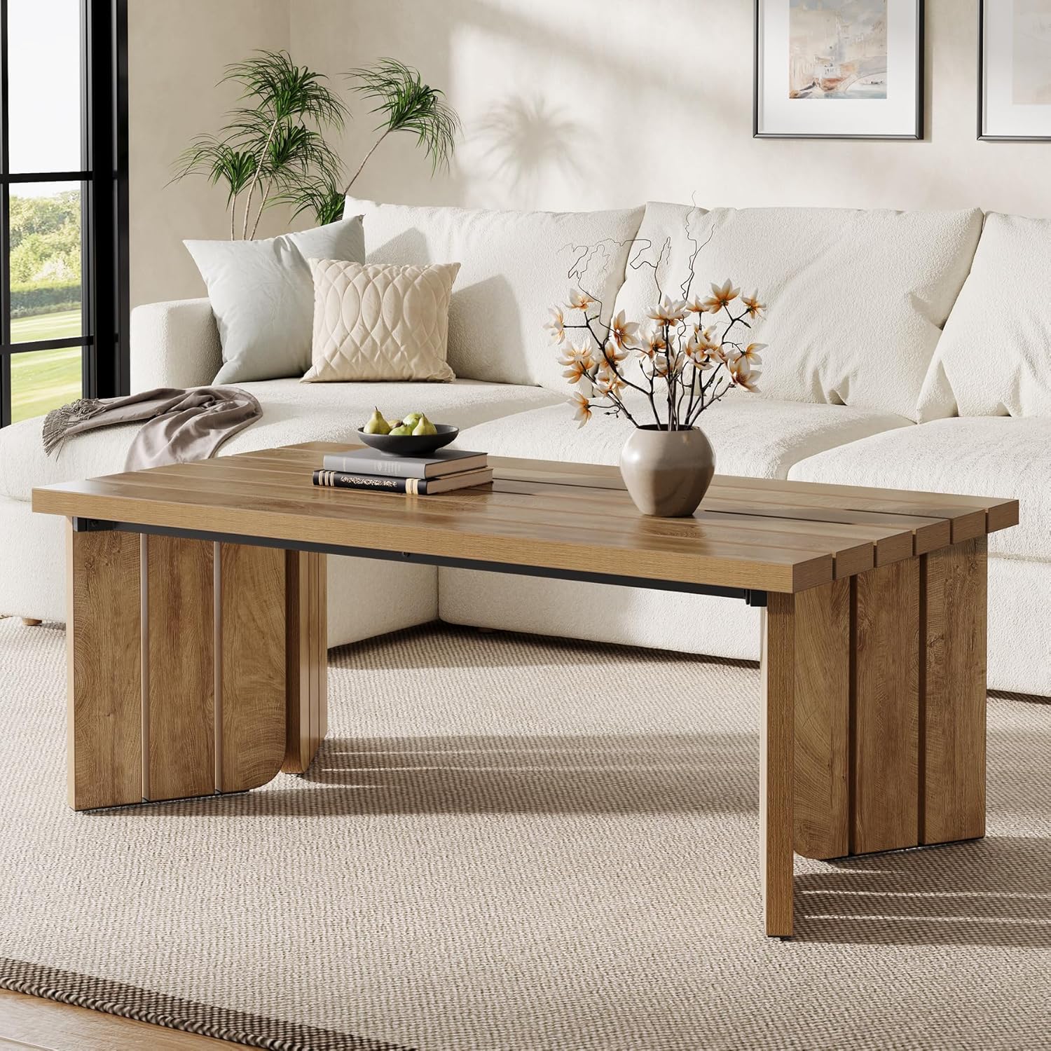 47.2" Coffee Table, Farmhouse Center Table Cocktail Table Tribesigns