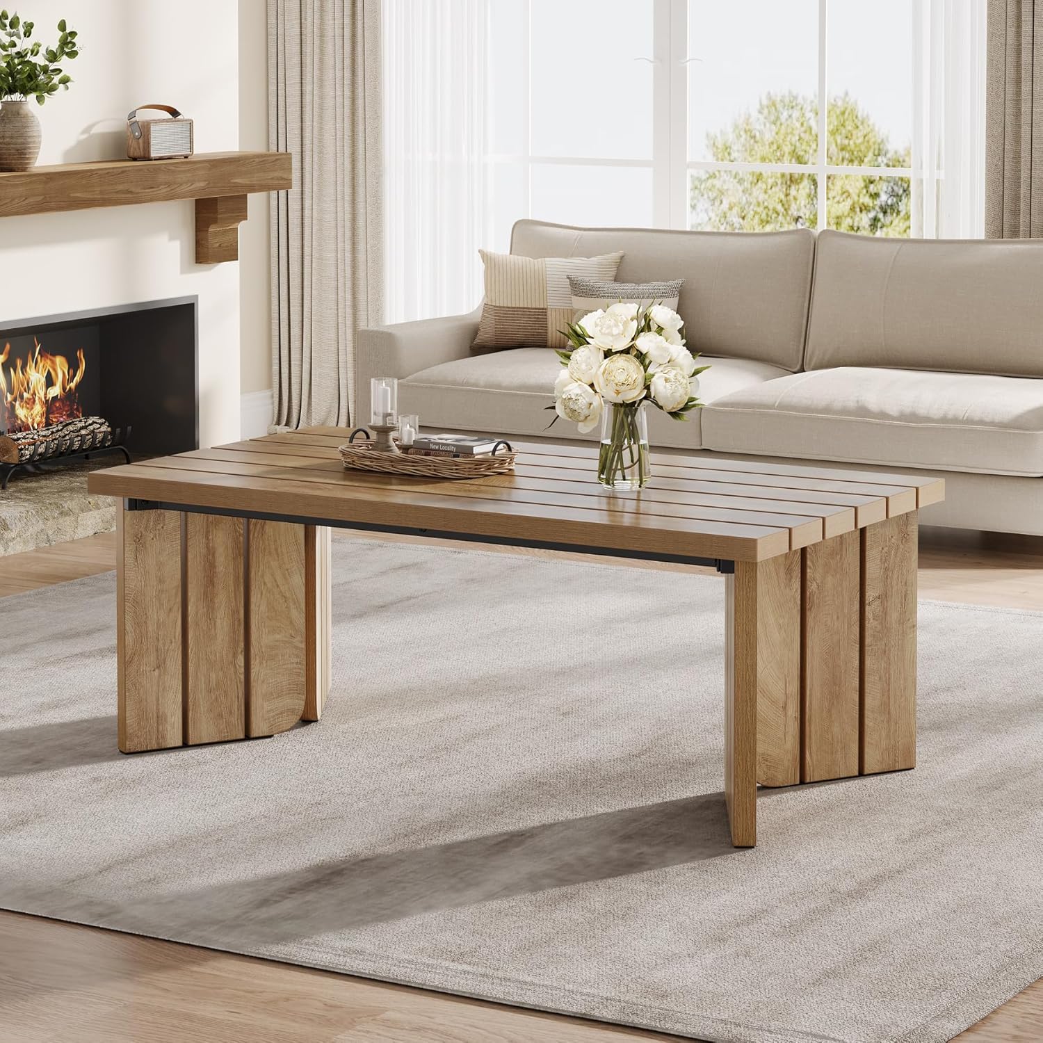 47.2" Coffee Table, Farmhouse Center Table Cocktail Table Tribesigns