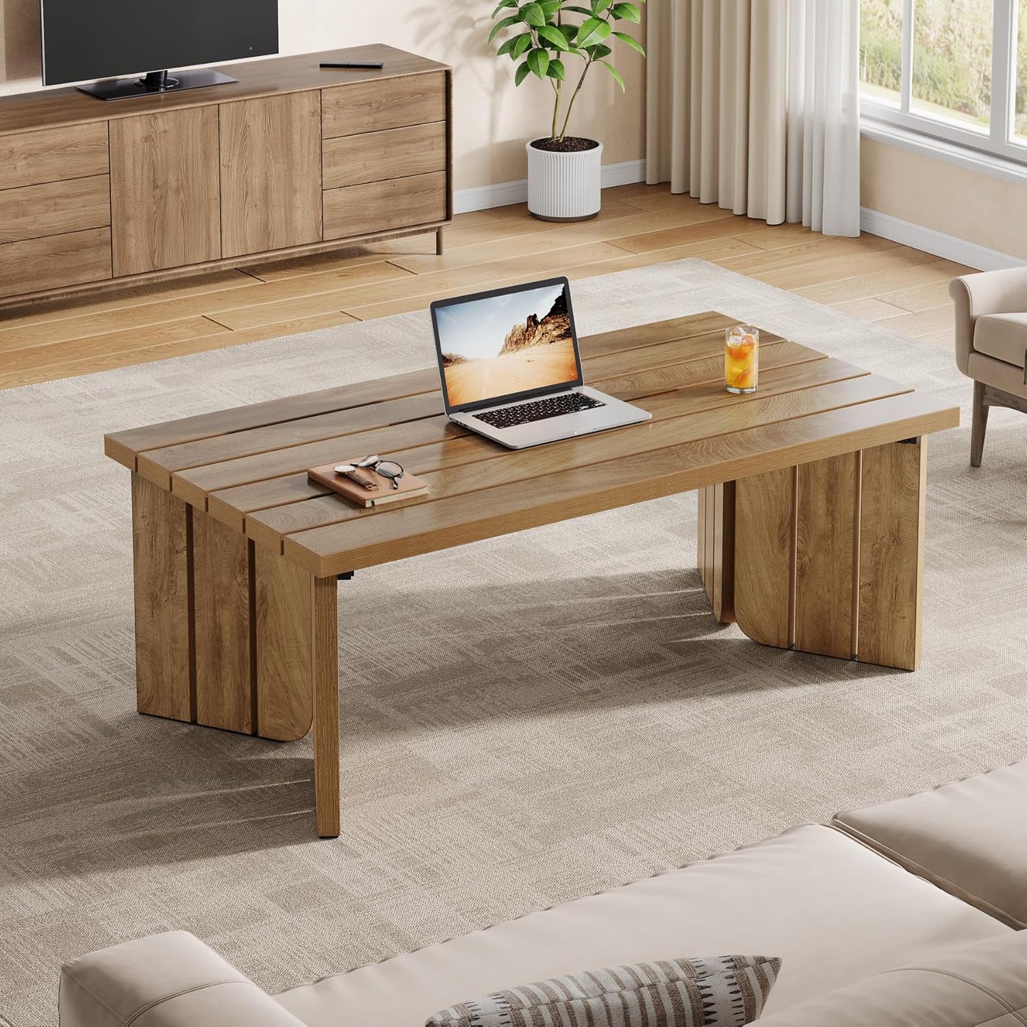 47.2" Coffee Table, Farmhouse Center Table Cocktail Table Tribesigns