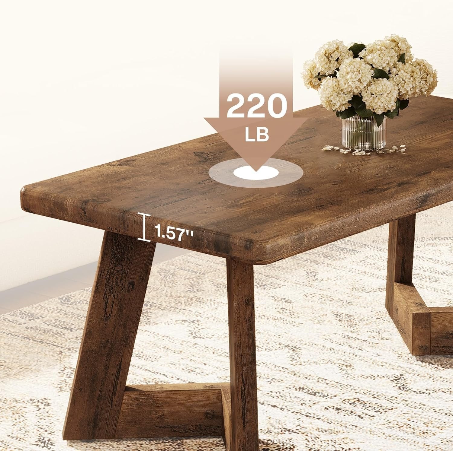 47.2" Coffee Table, Farmhouse Center Table with V-Shaped Legs