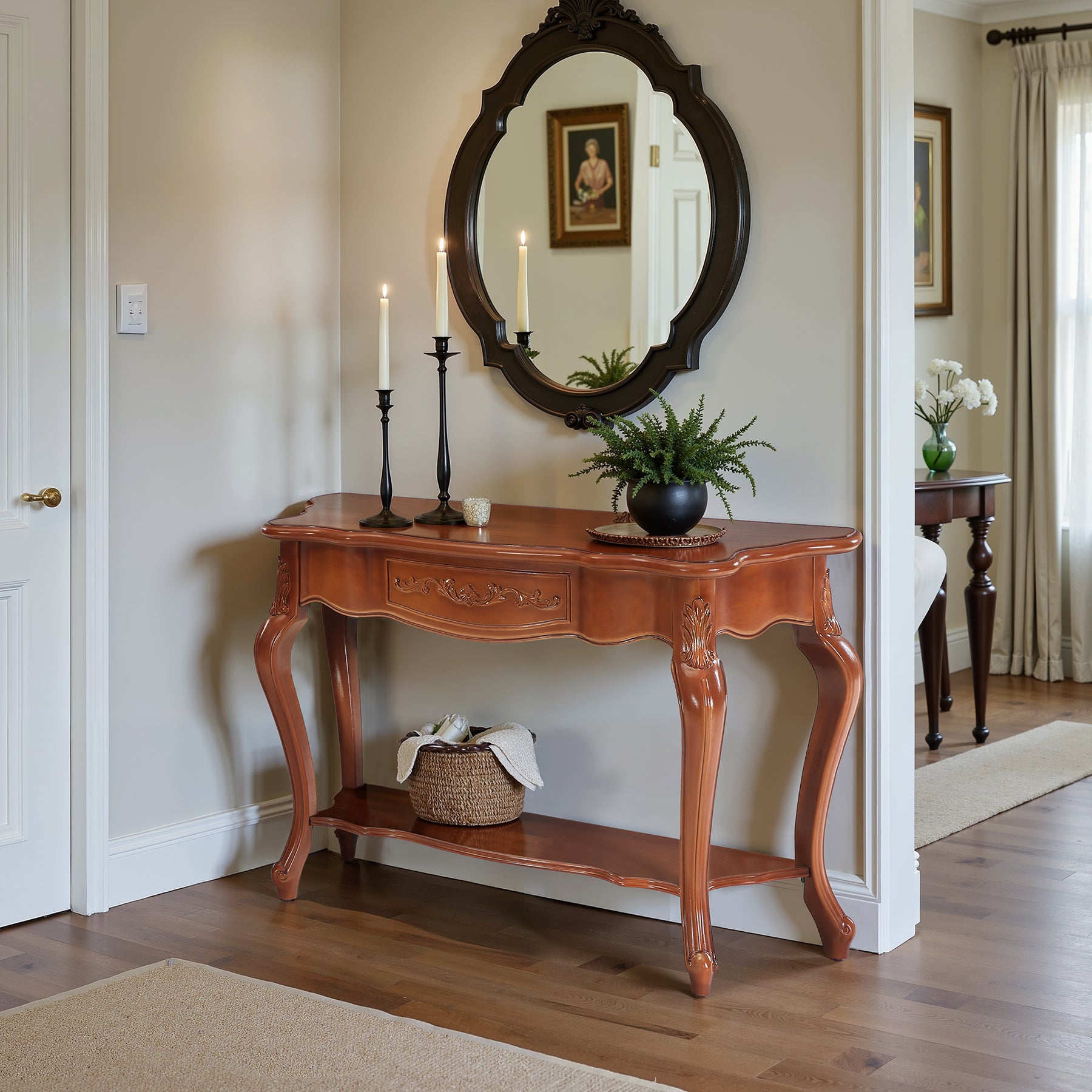 47.2" Console Table, Vintage Entryway Table with 2 Shelves