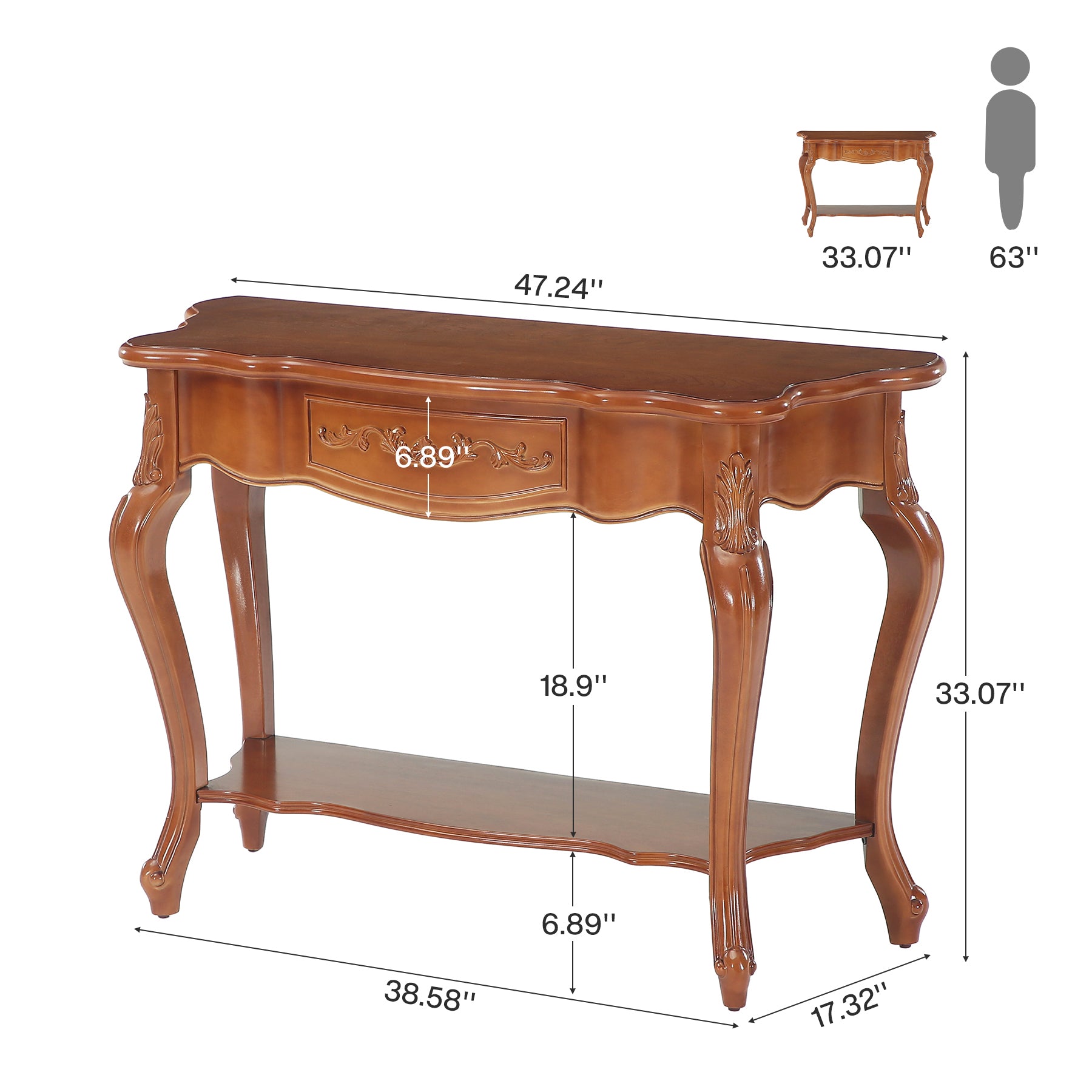 47.2" Console Table, Vintage Entryway Table with 2 Shelves